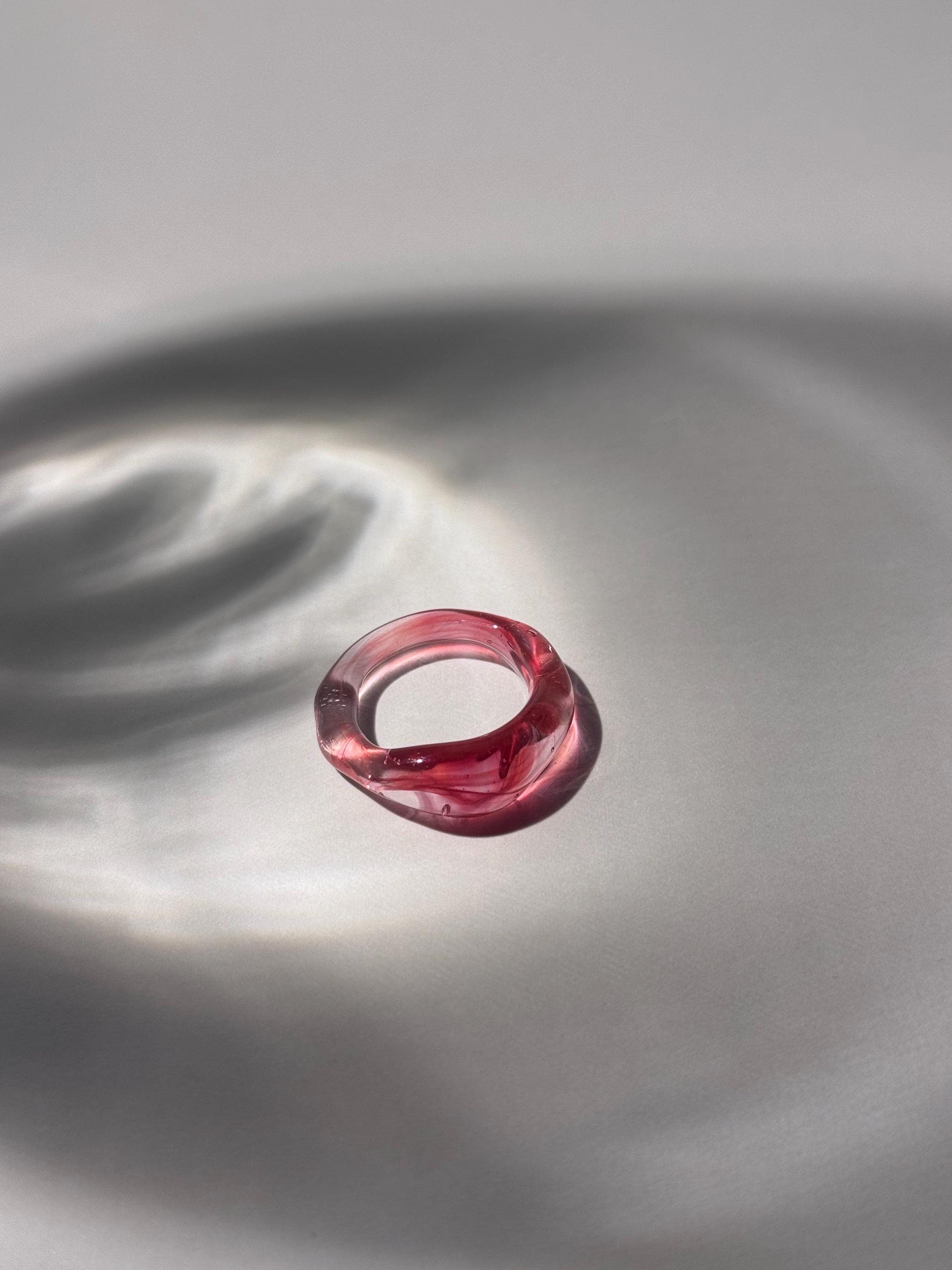 Red and Rose swirl Glass Ring