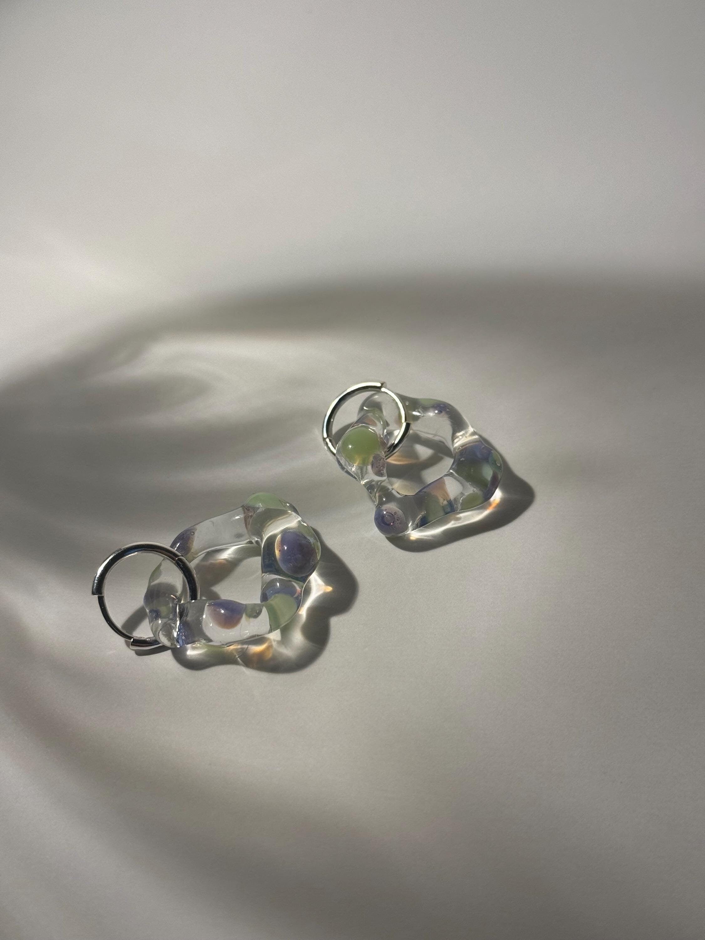 Squishy Green and Lilac Dotted Hoops