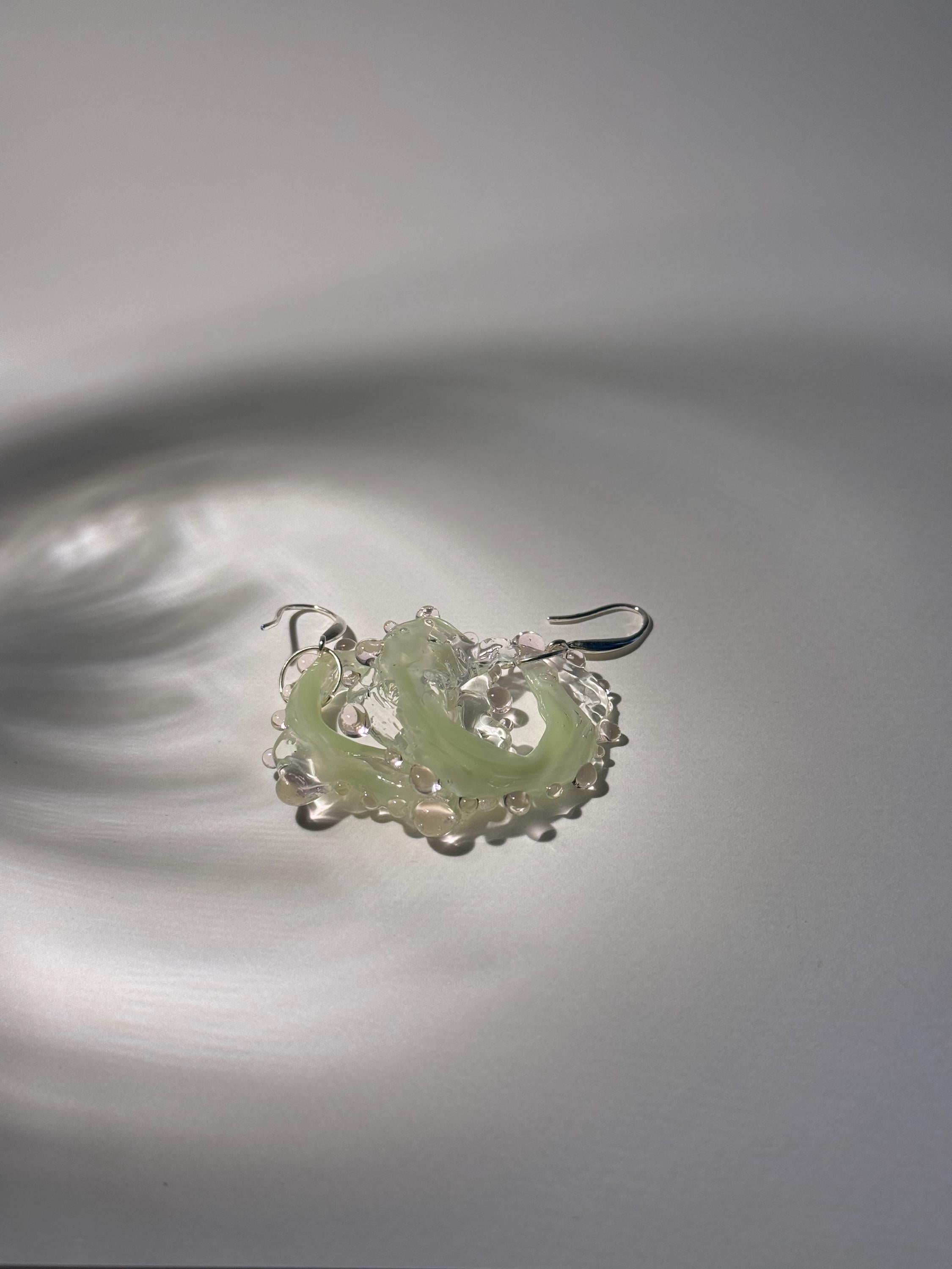 Organic Rose & Mint swirl Glass Earrings