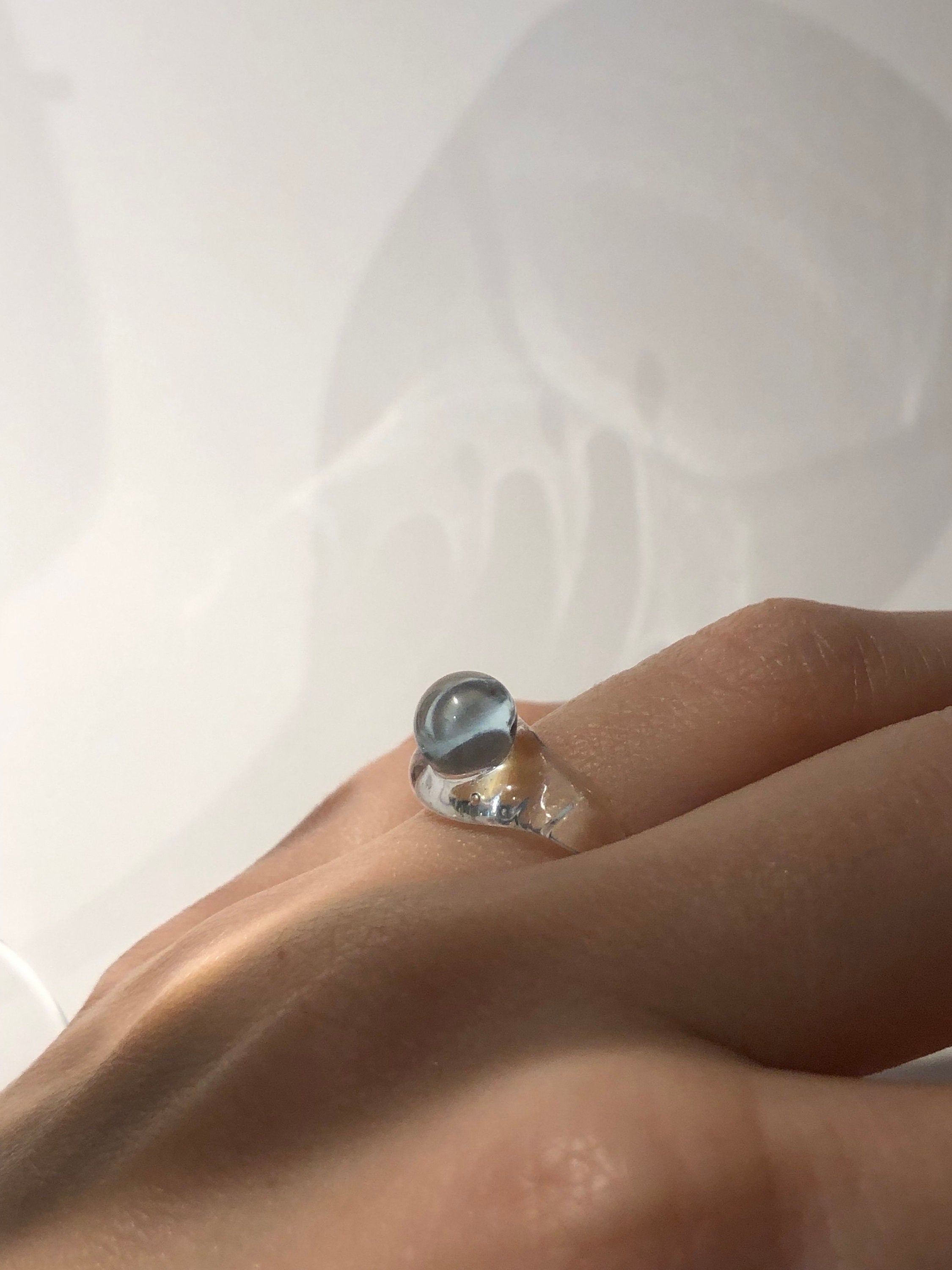 Light Blue Bubble Glass Ring