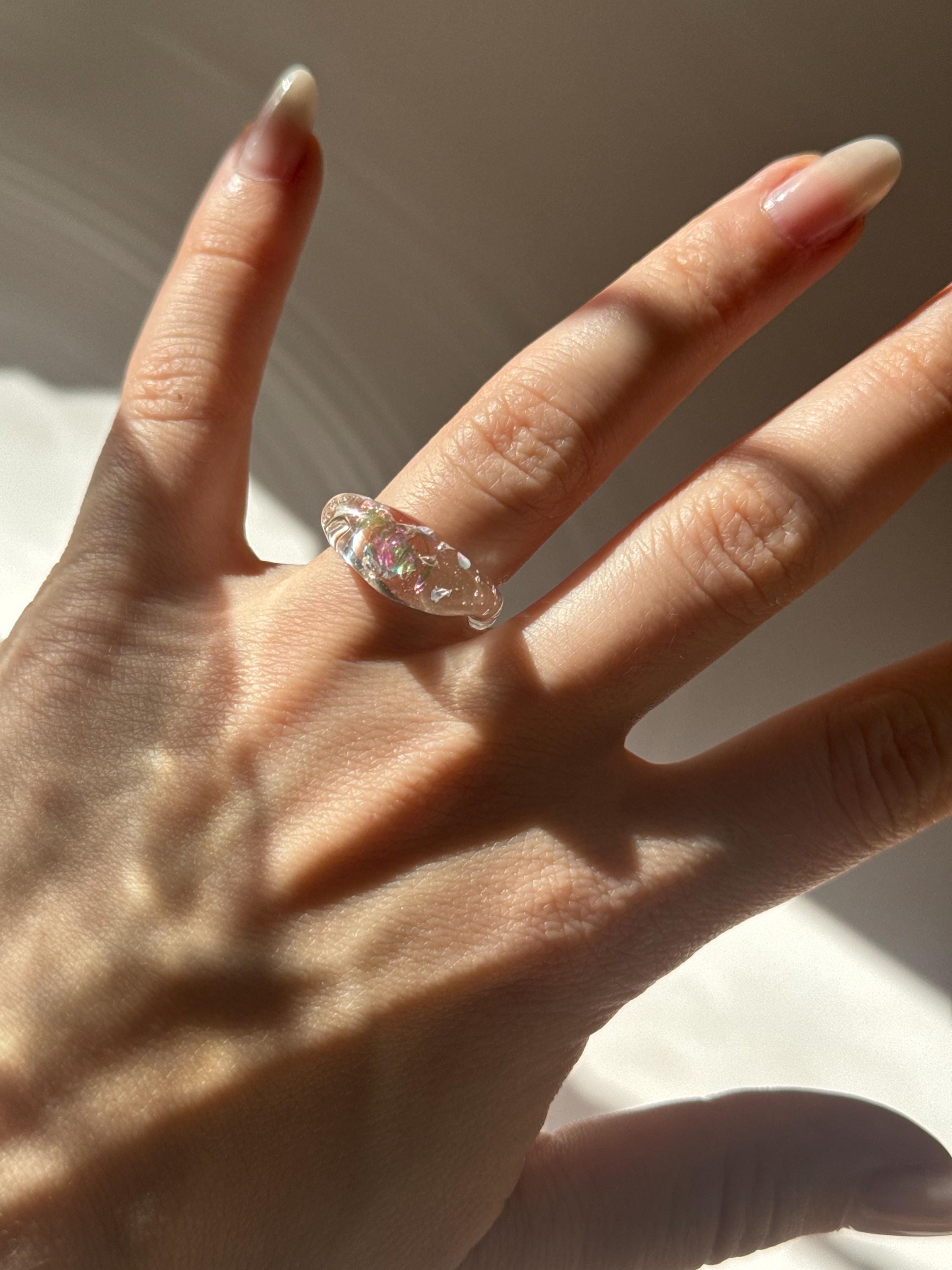 Opal flake Glass Ring