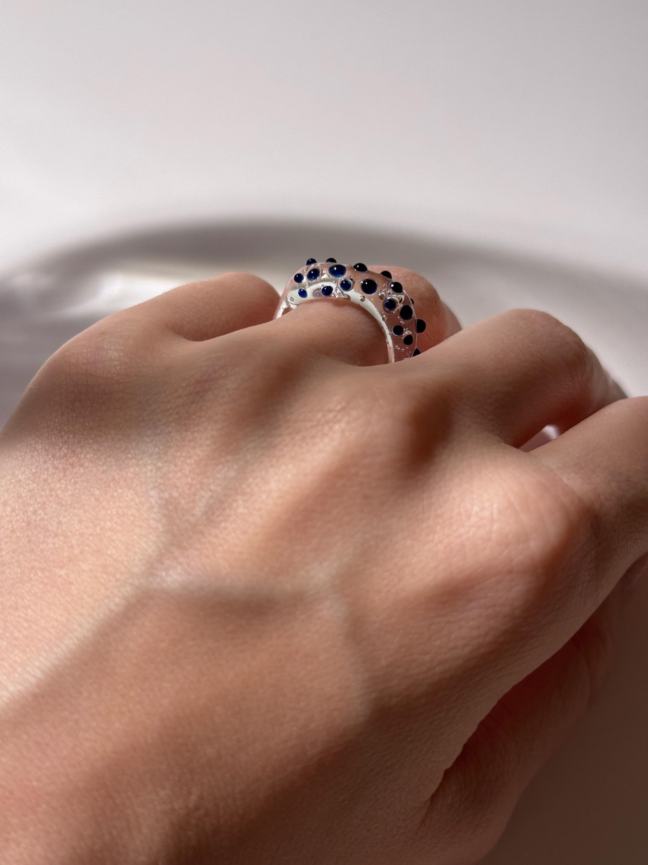 Deep blue dotted Glass Ring