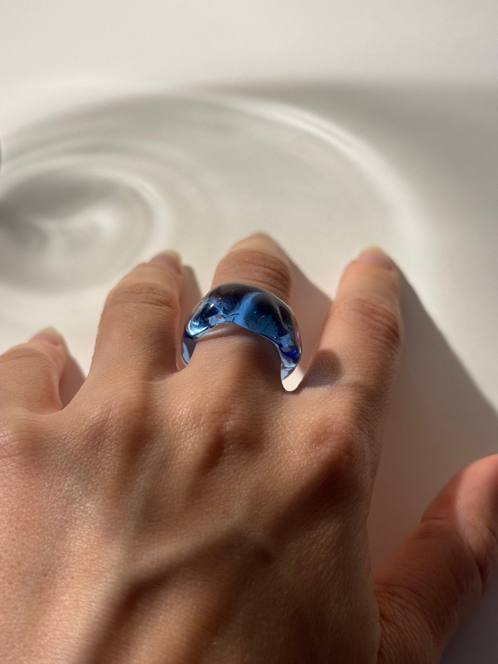 Chunky Ice Blue Glass Ring