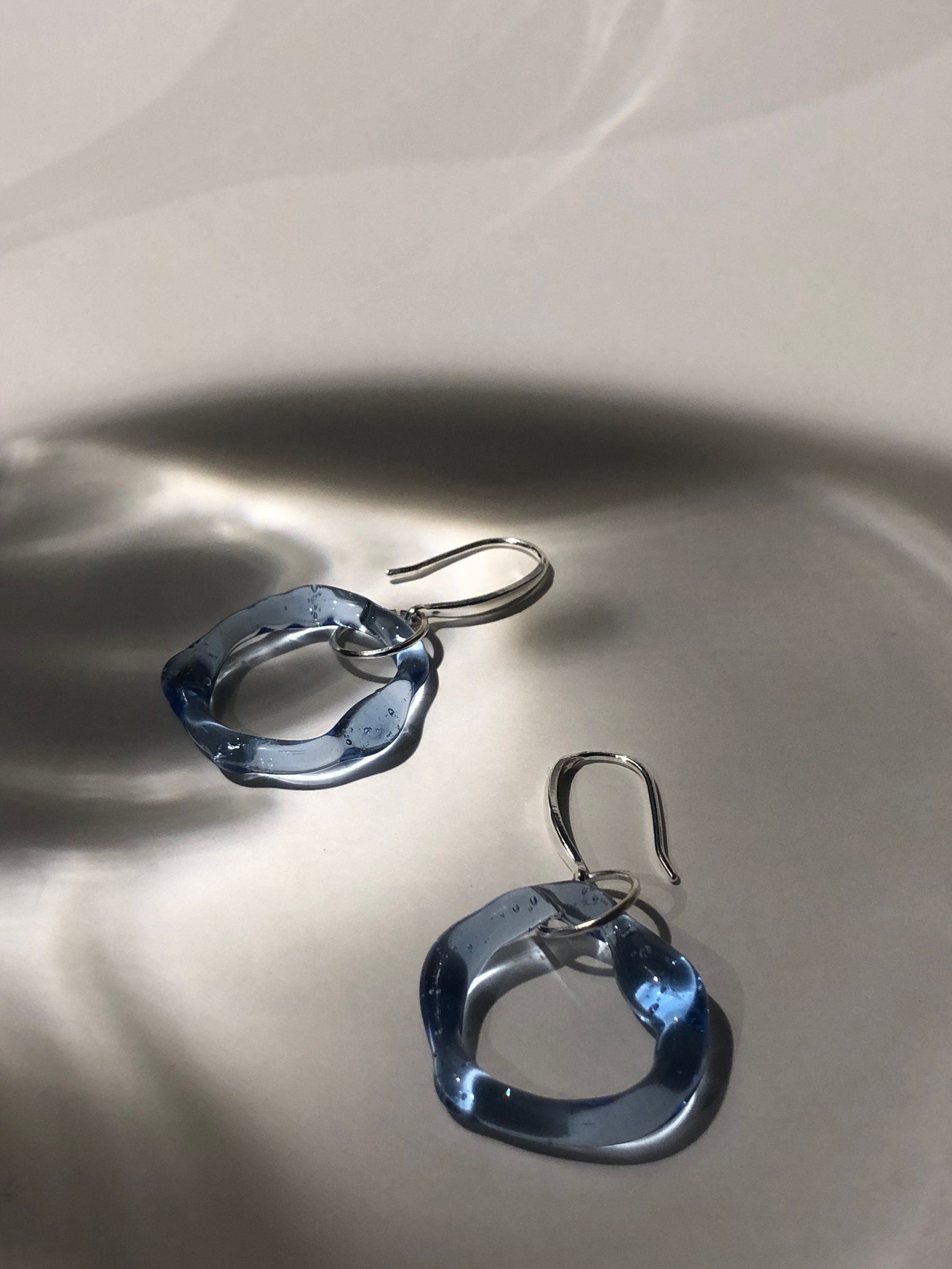 Blue circle Glass Earrings