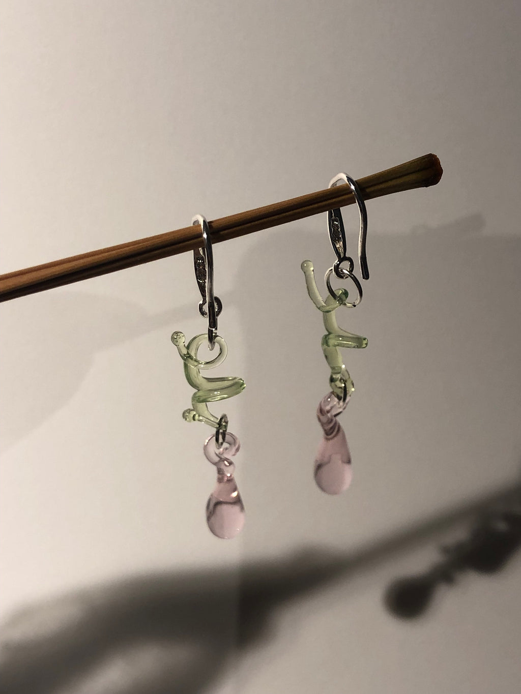Botanical Pink & Green Glass Earrings
