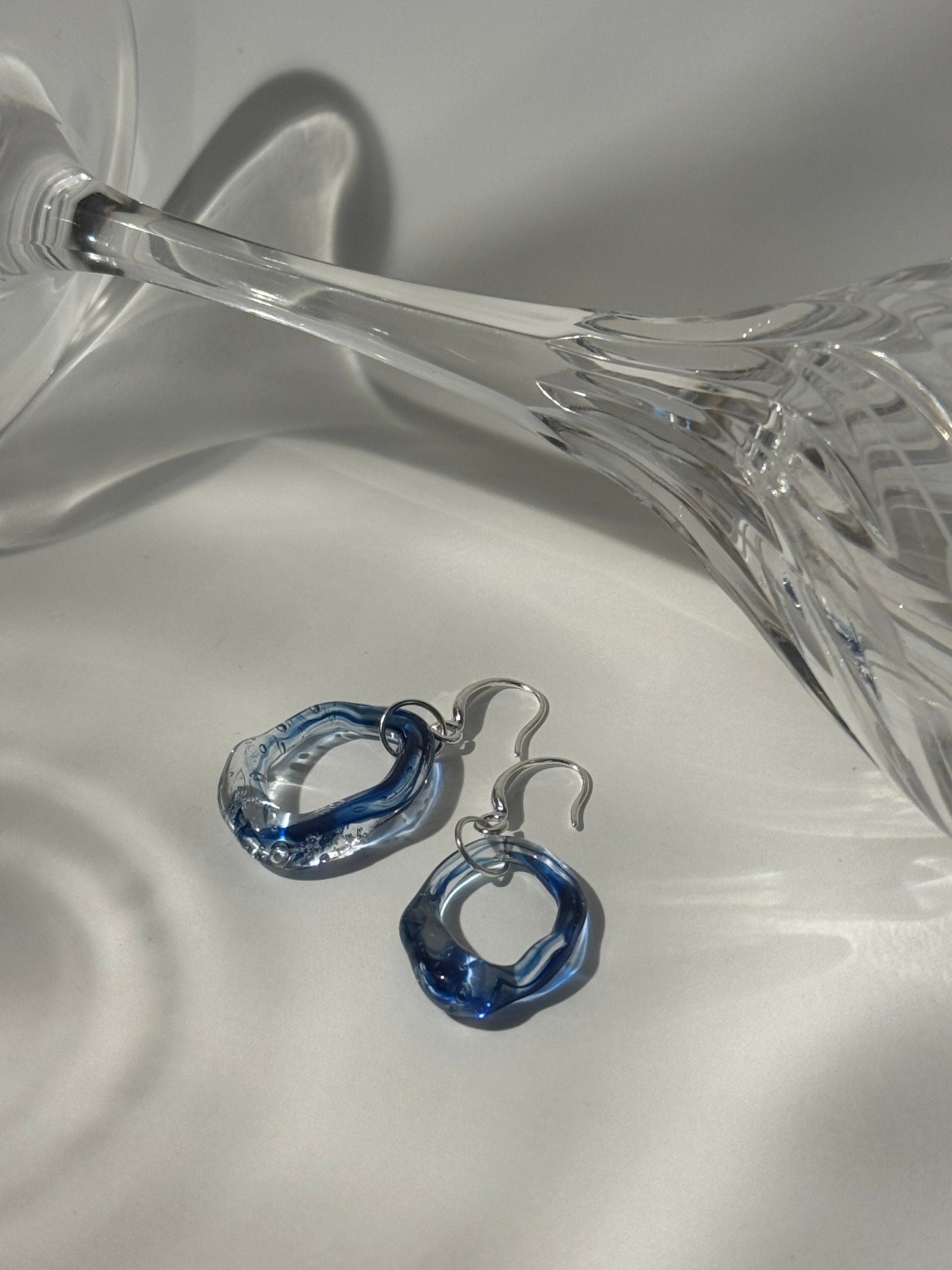 Blue swirling Glass Earrings