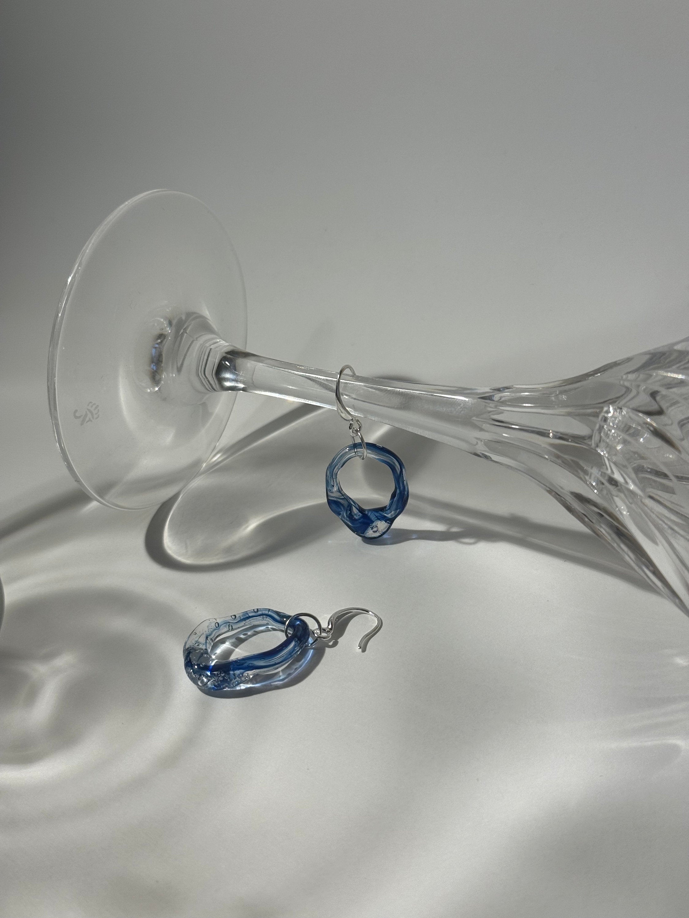 Blue swirling Glass Earrings