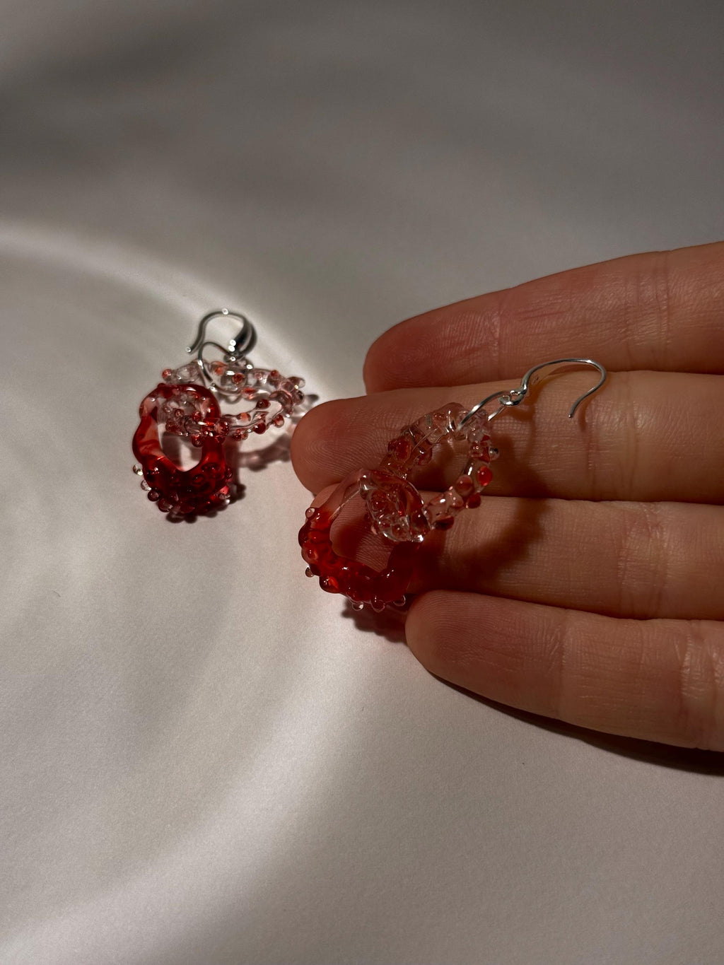 Prickly Red and Clear Glass Earrings