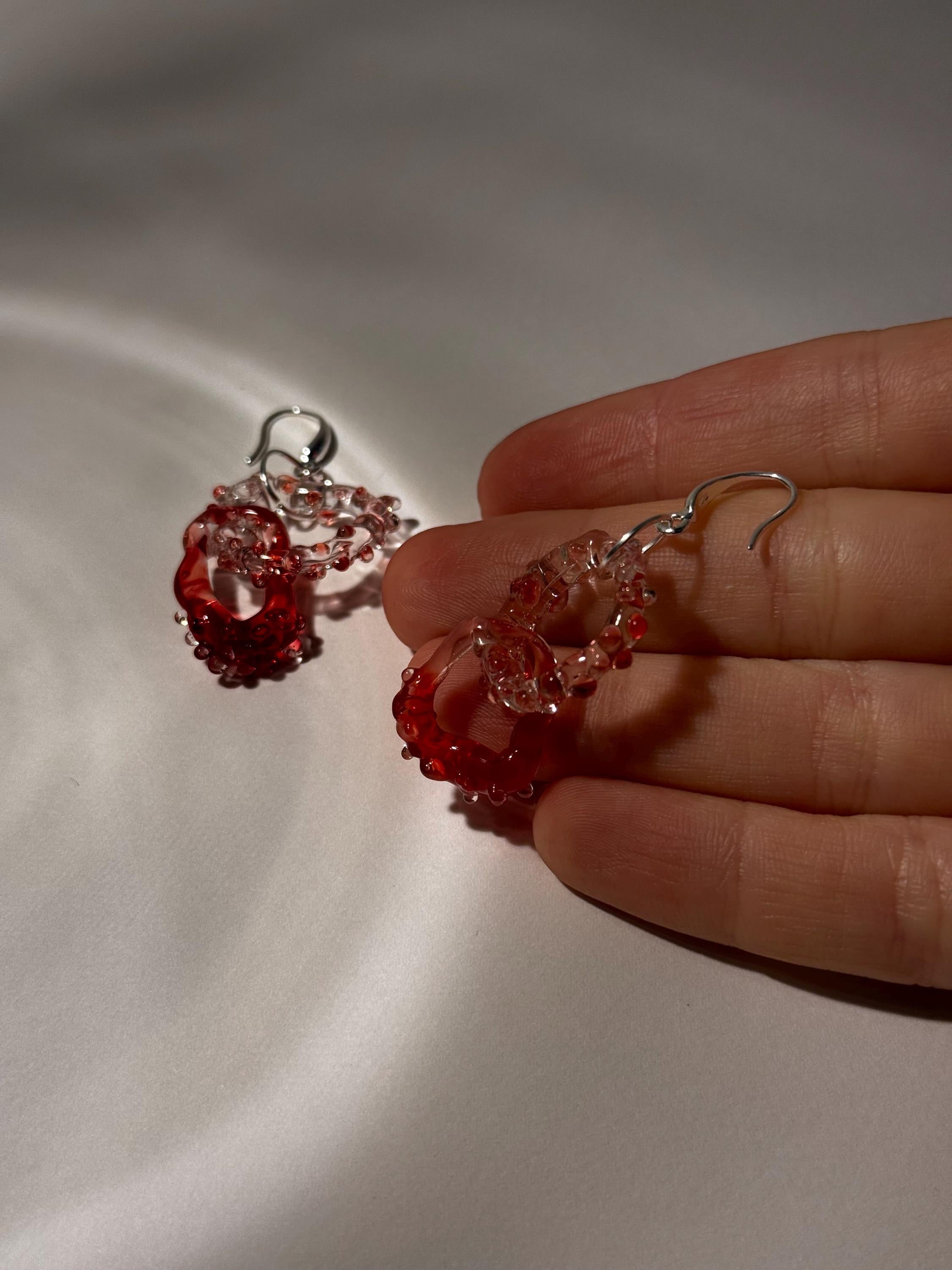 Prickly Red and Clear Glass Earrings