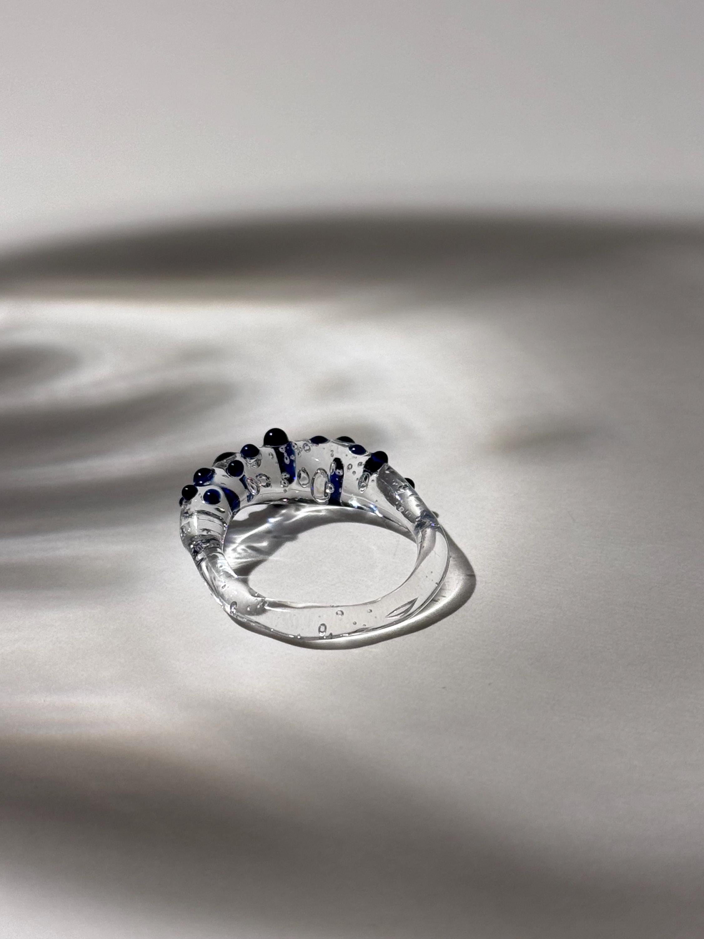 Deep blue dotted Glass Ring