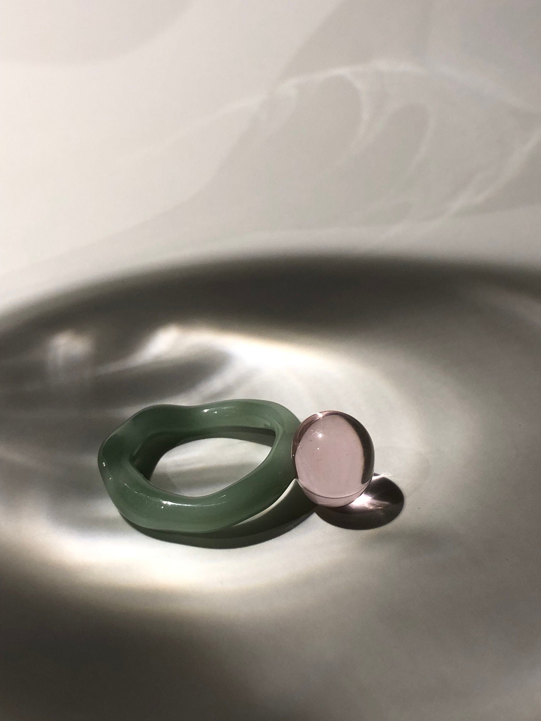 Bubbly mint and rose glass ring