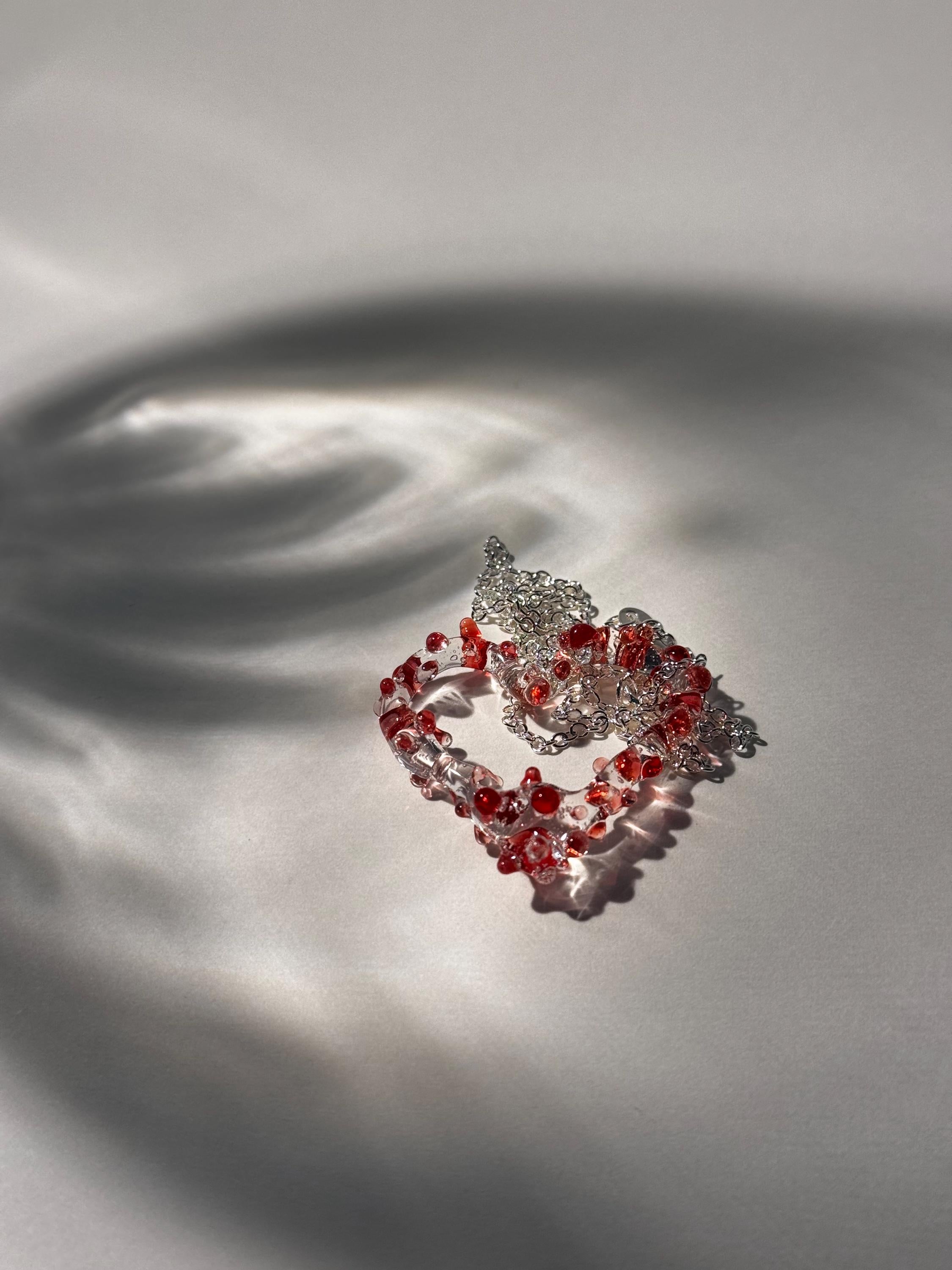 Prickly Red Glass Heart Necklace