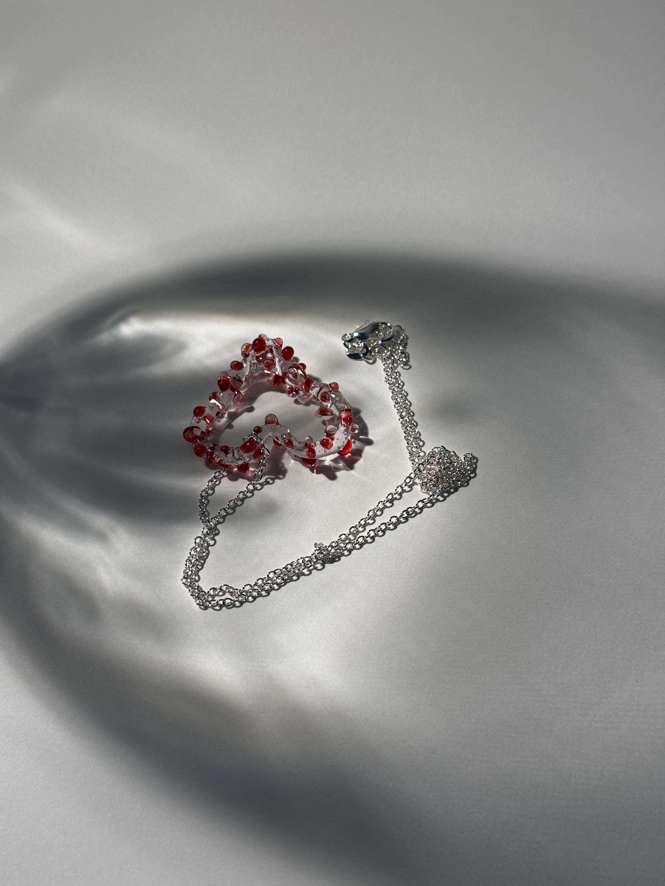 Prickly Red Glass Heart Necklace