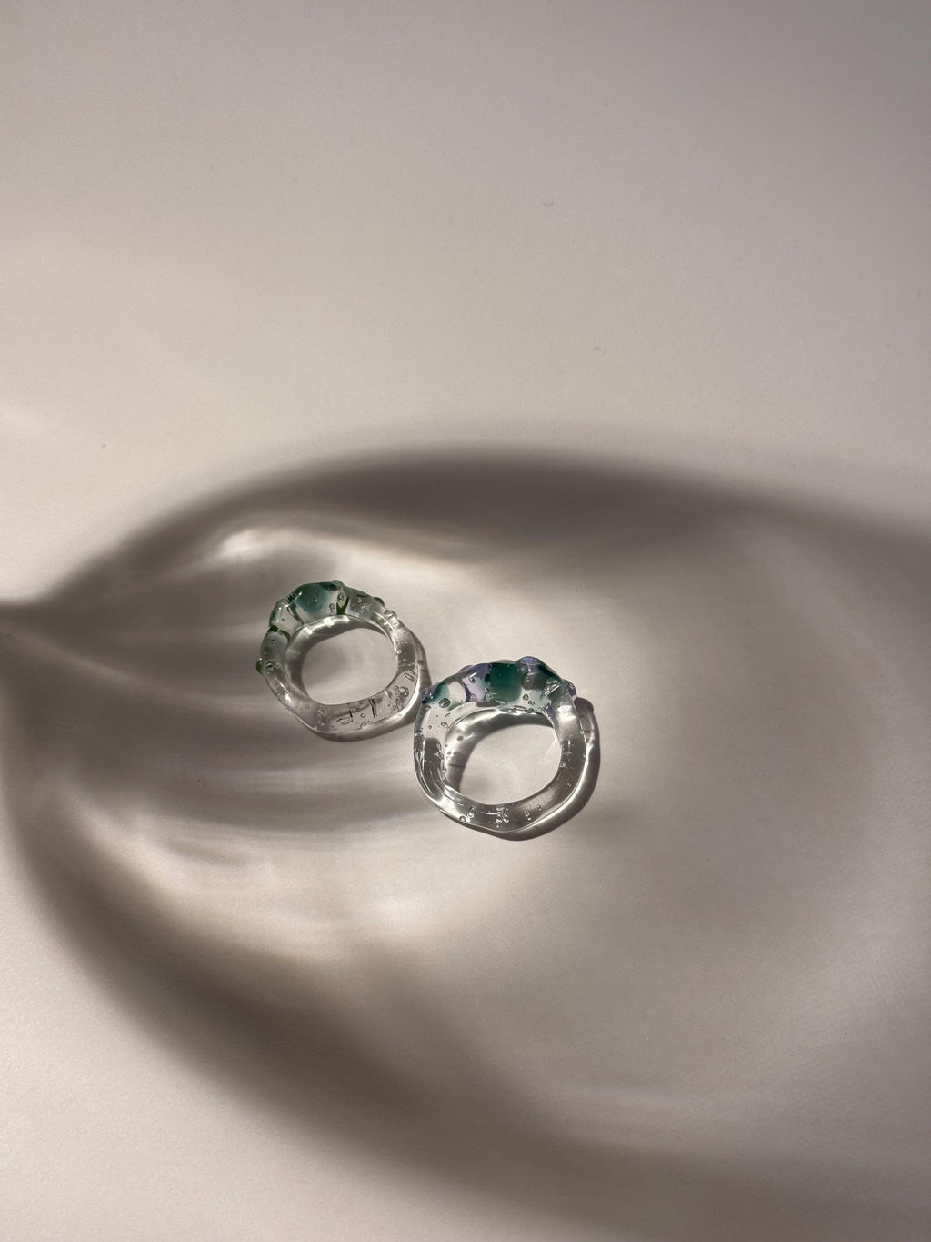Green and Purple Glass Ring stack