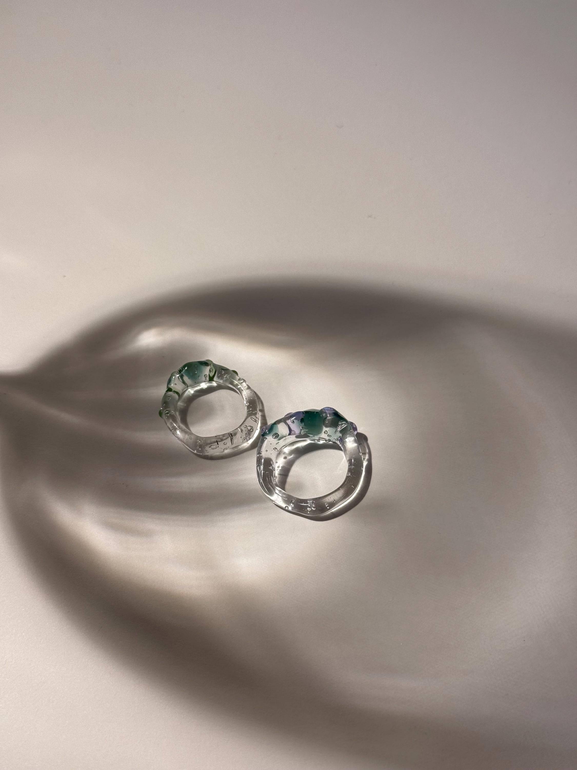 Green and Purple Glass Ring stack