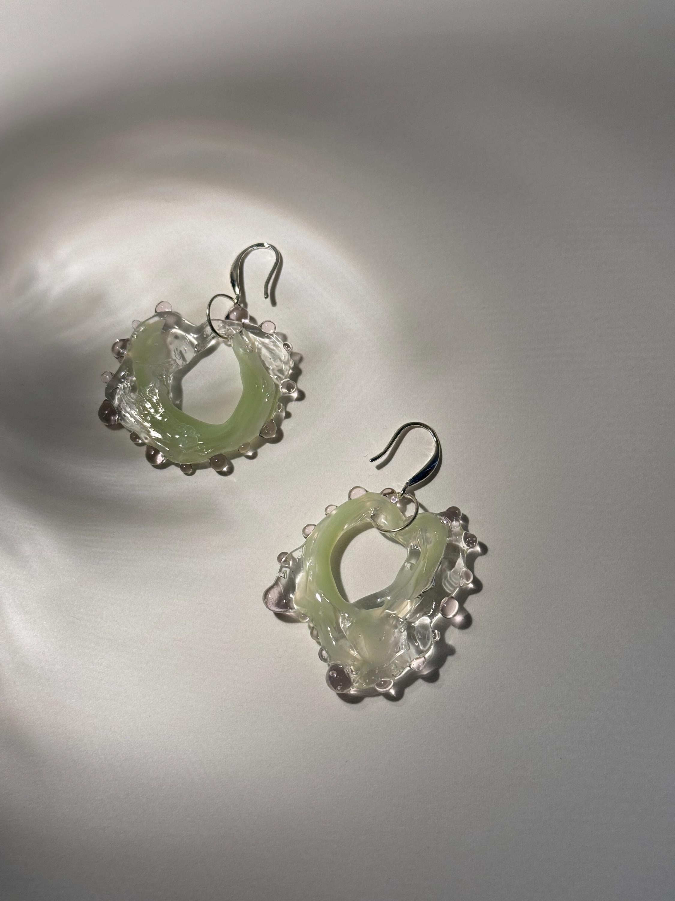 Organic Rose & Mint swirl Glass Earrings