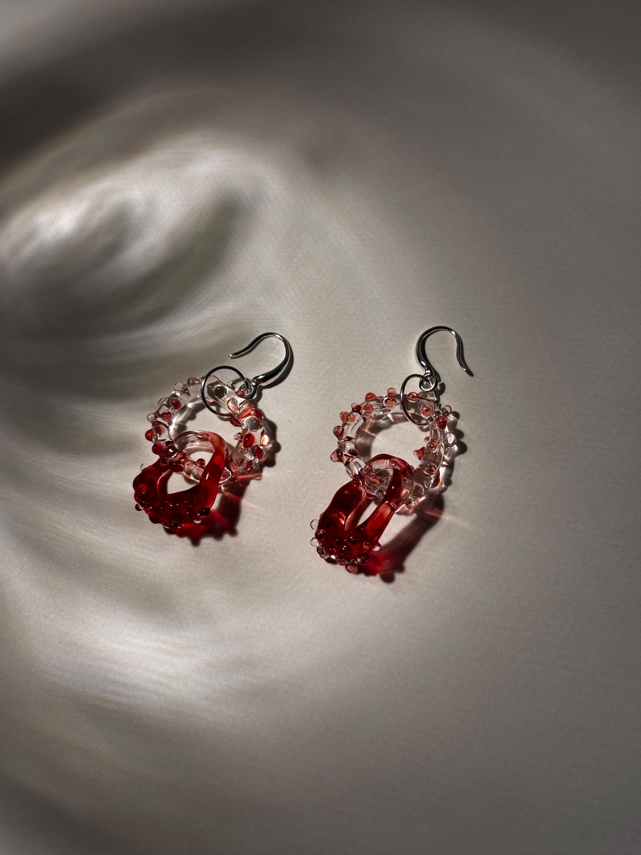 Prickly Red and Clear Glass Earrings