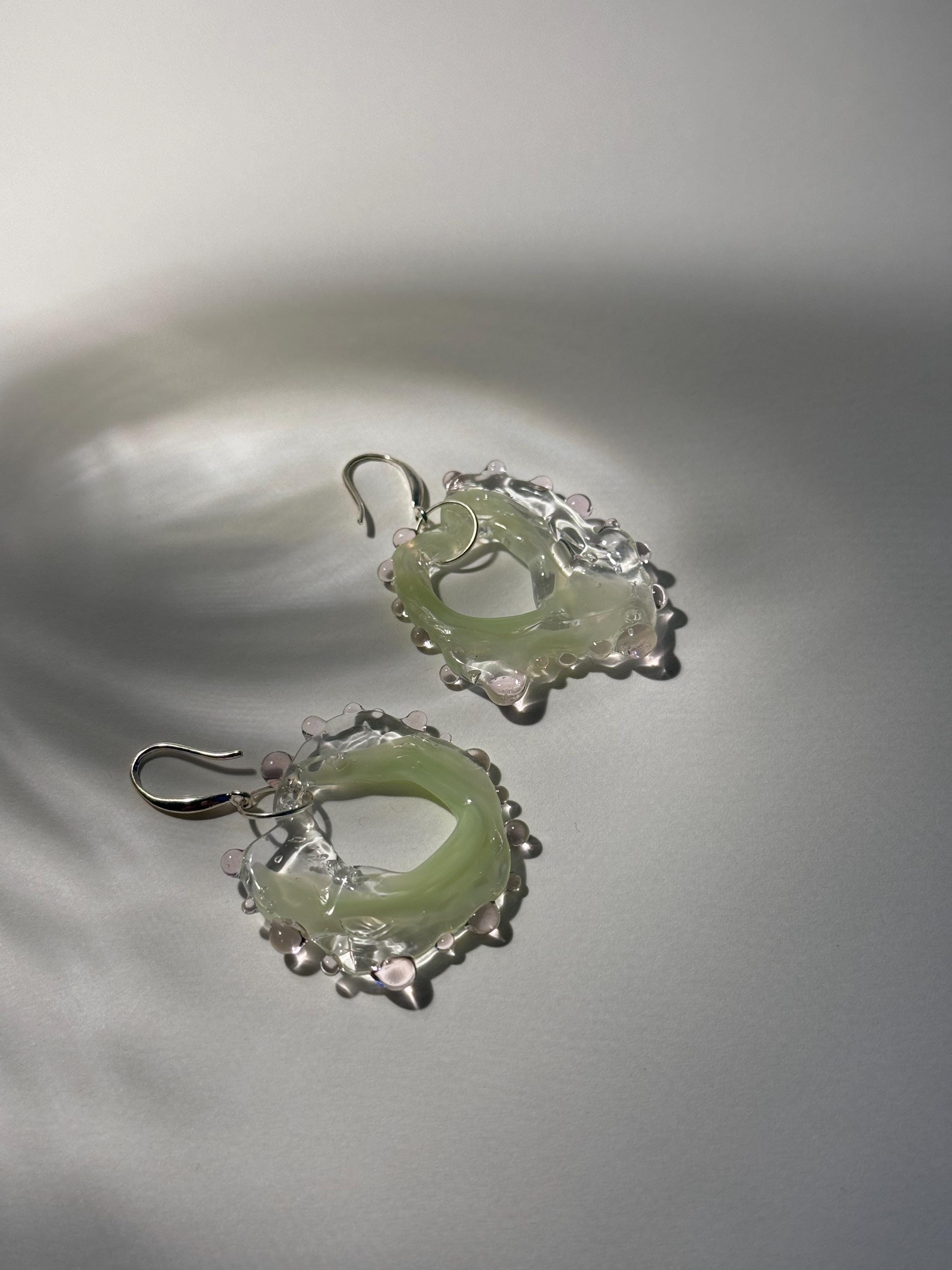 Organic Rose & Mint swirl Glass Earrings