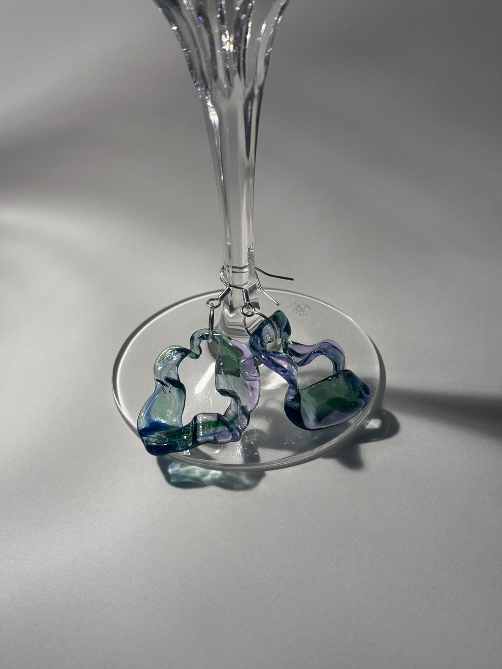 Soft swirling Green & Blue & Purple Glass Earrings