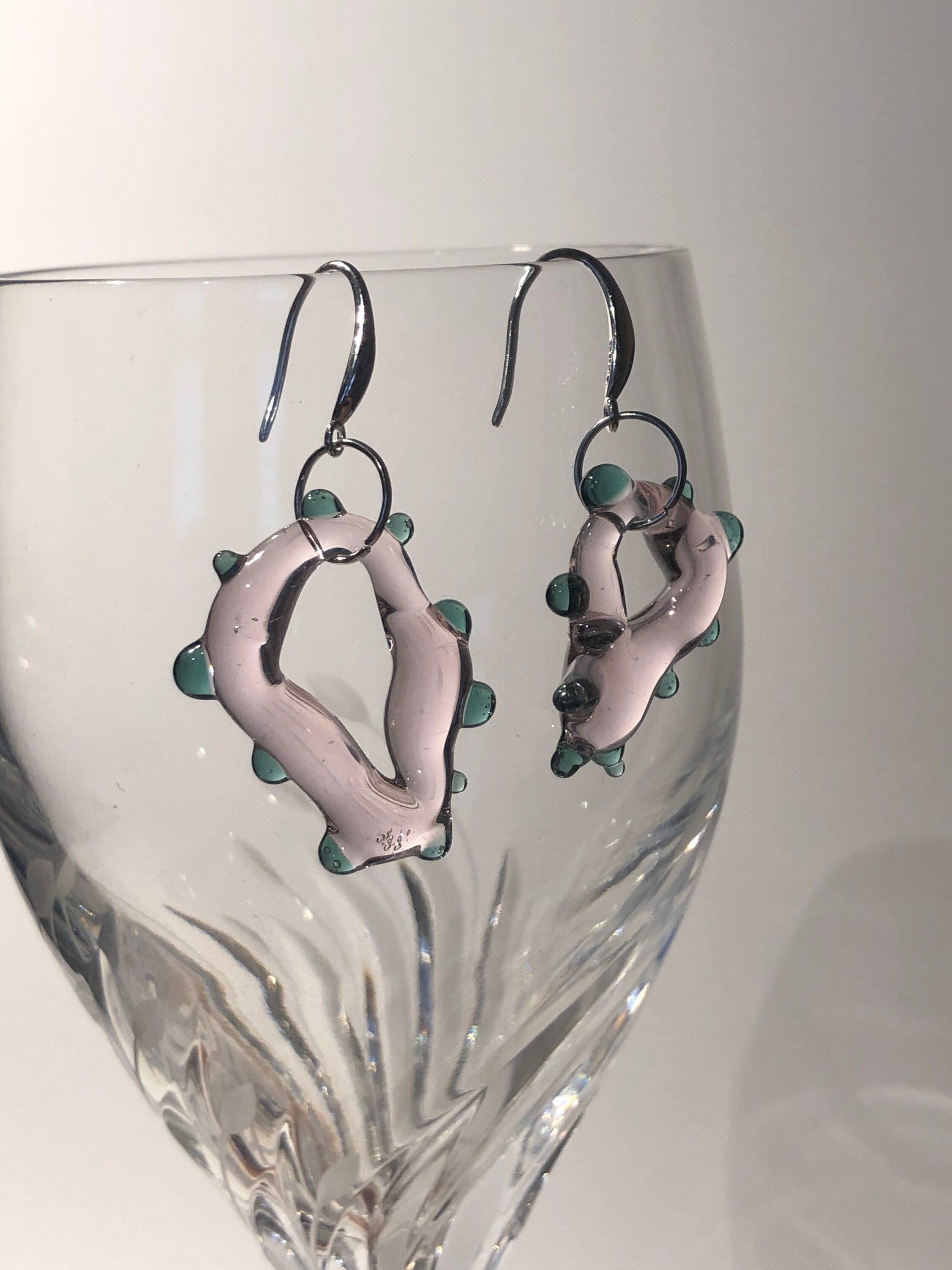 Playful Rose and Green Glass Earrings