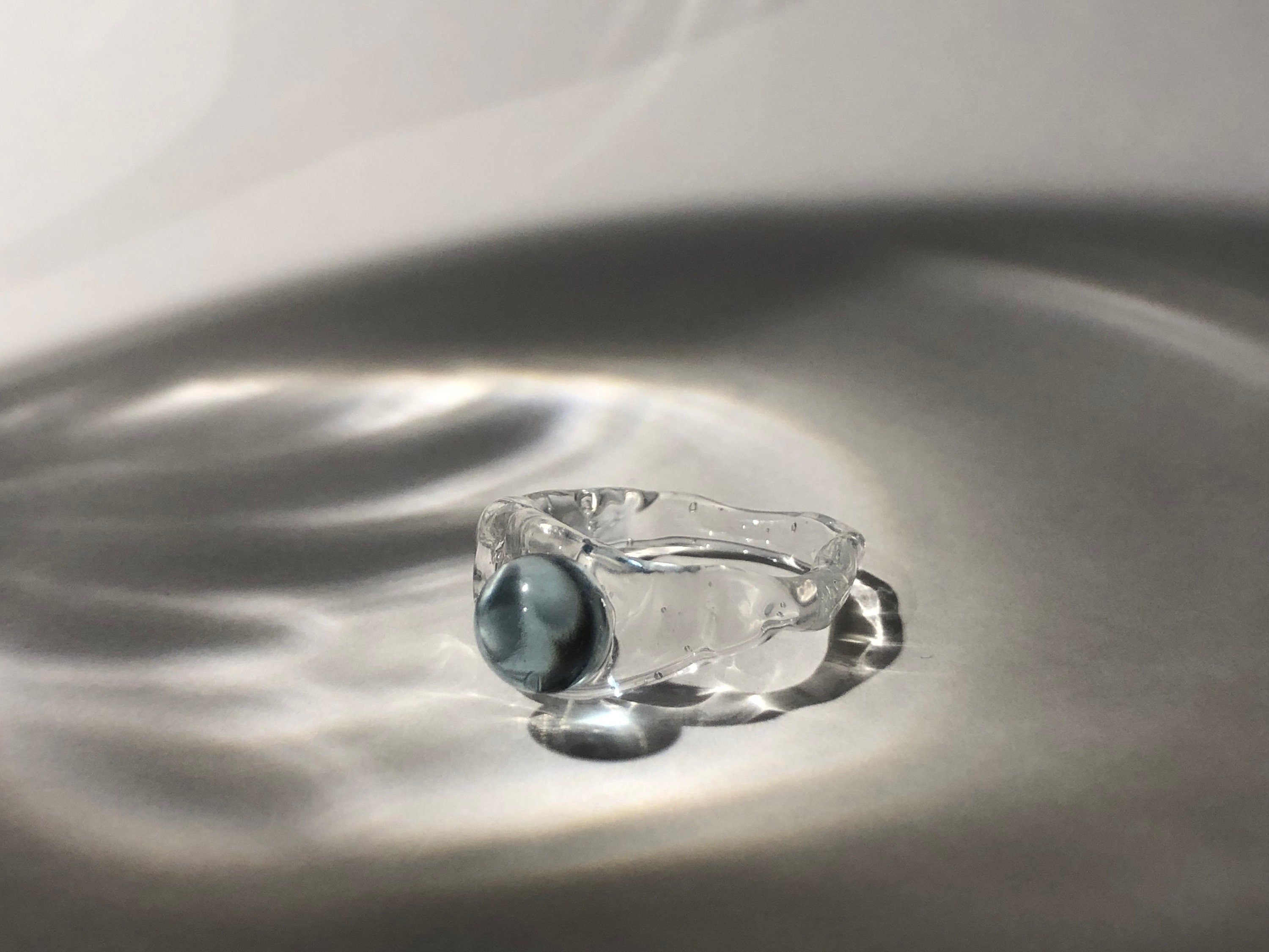 Light Blue Bubble Glass Ring