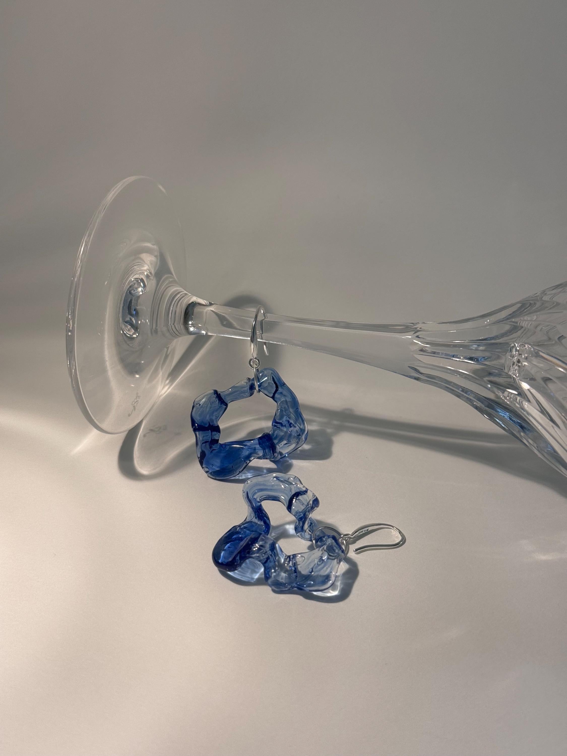 Blue Wave Glass Hoop Earrings