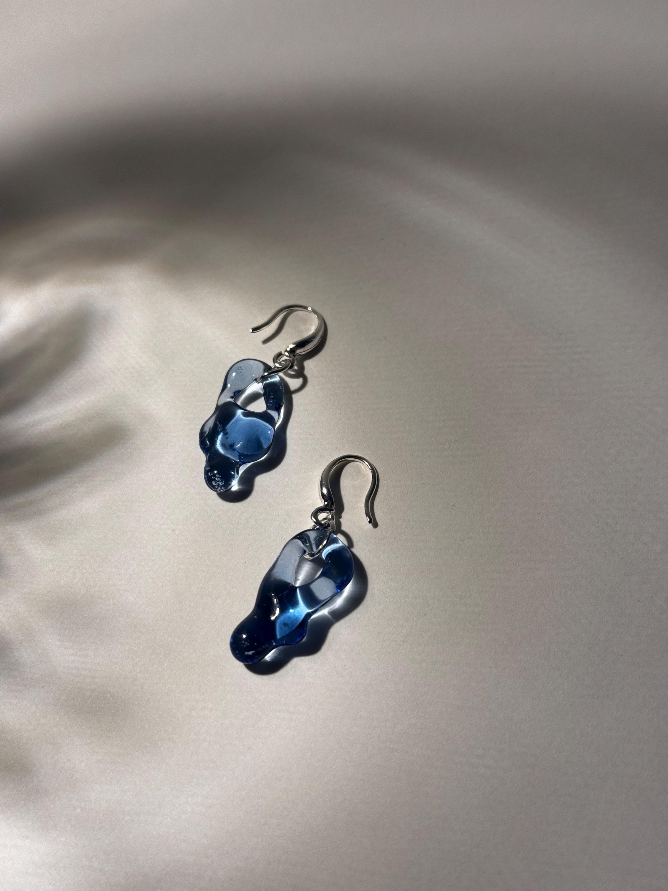 Blue Raindrop Glass Earrings