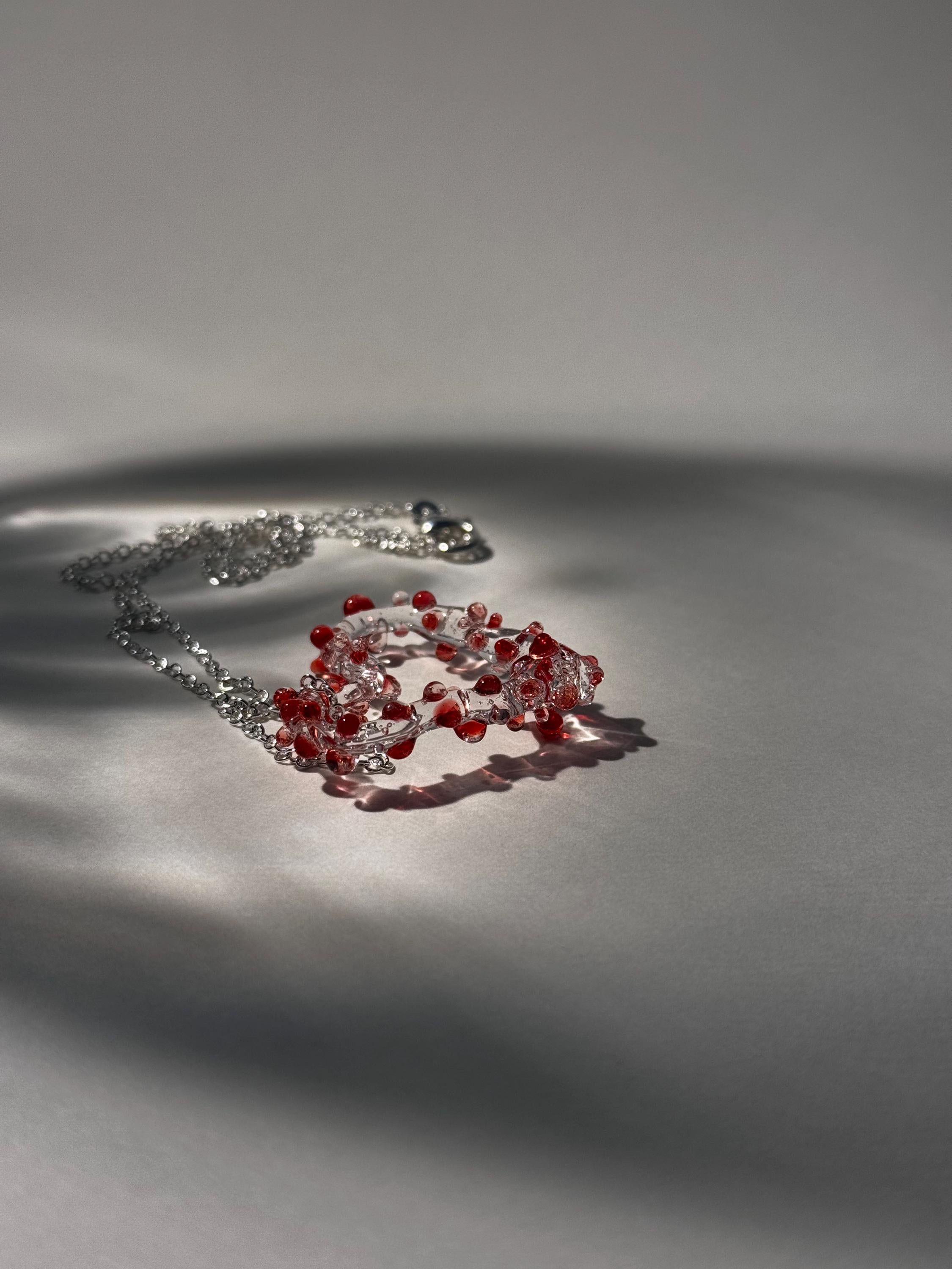 Prickly Red Glass Heart Necklace