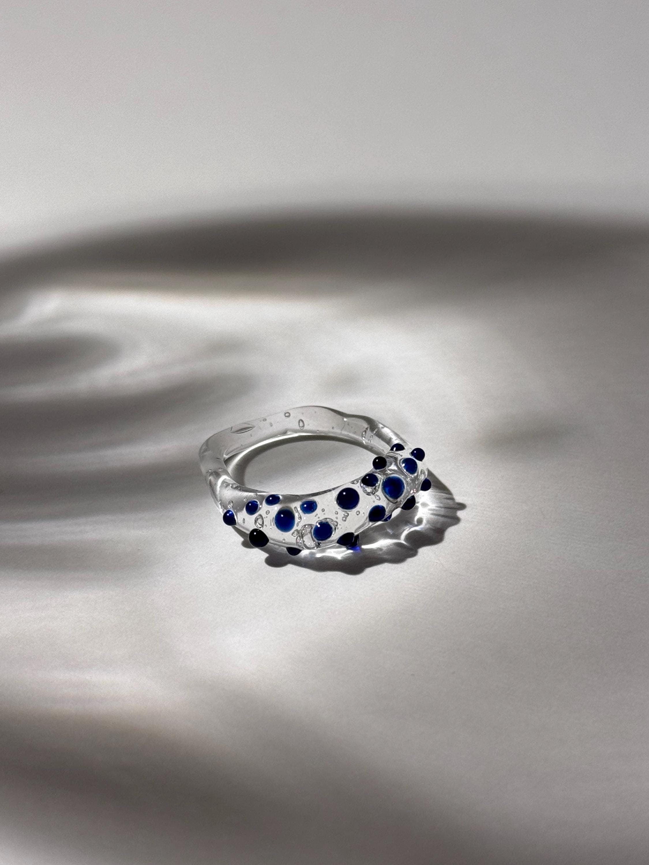 Deep blue dotted Glass Ring