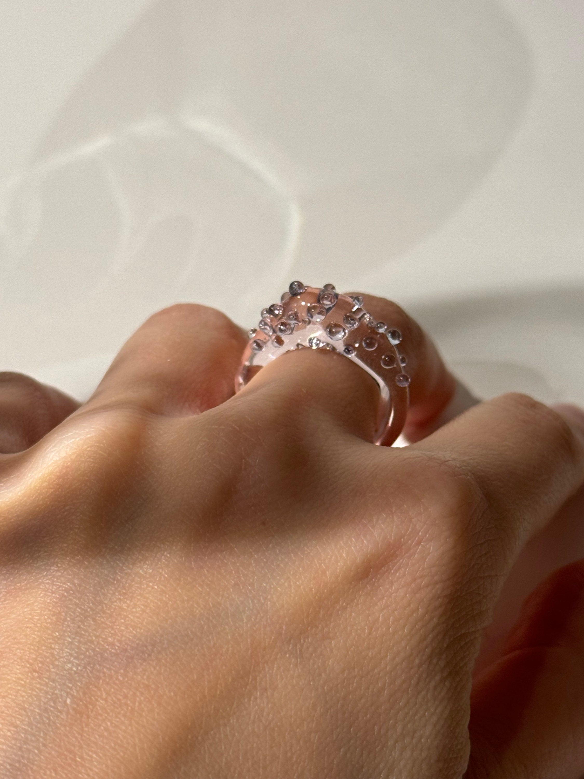 Rose and Purple Dotted Glass Ring