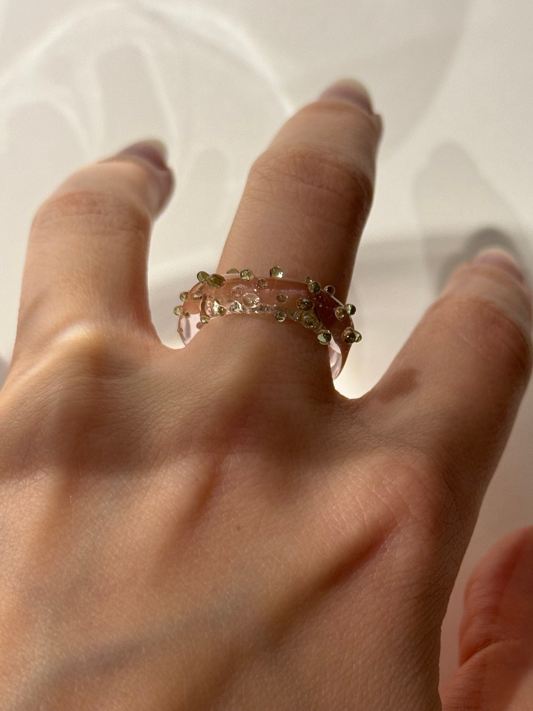 Rose and green Dotted Glass Ring