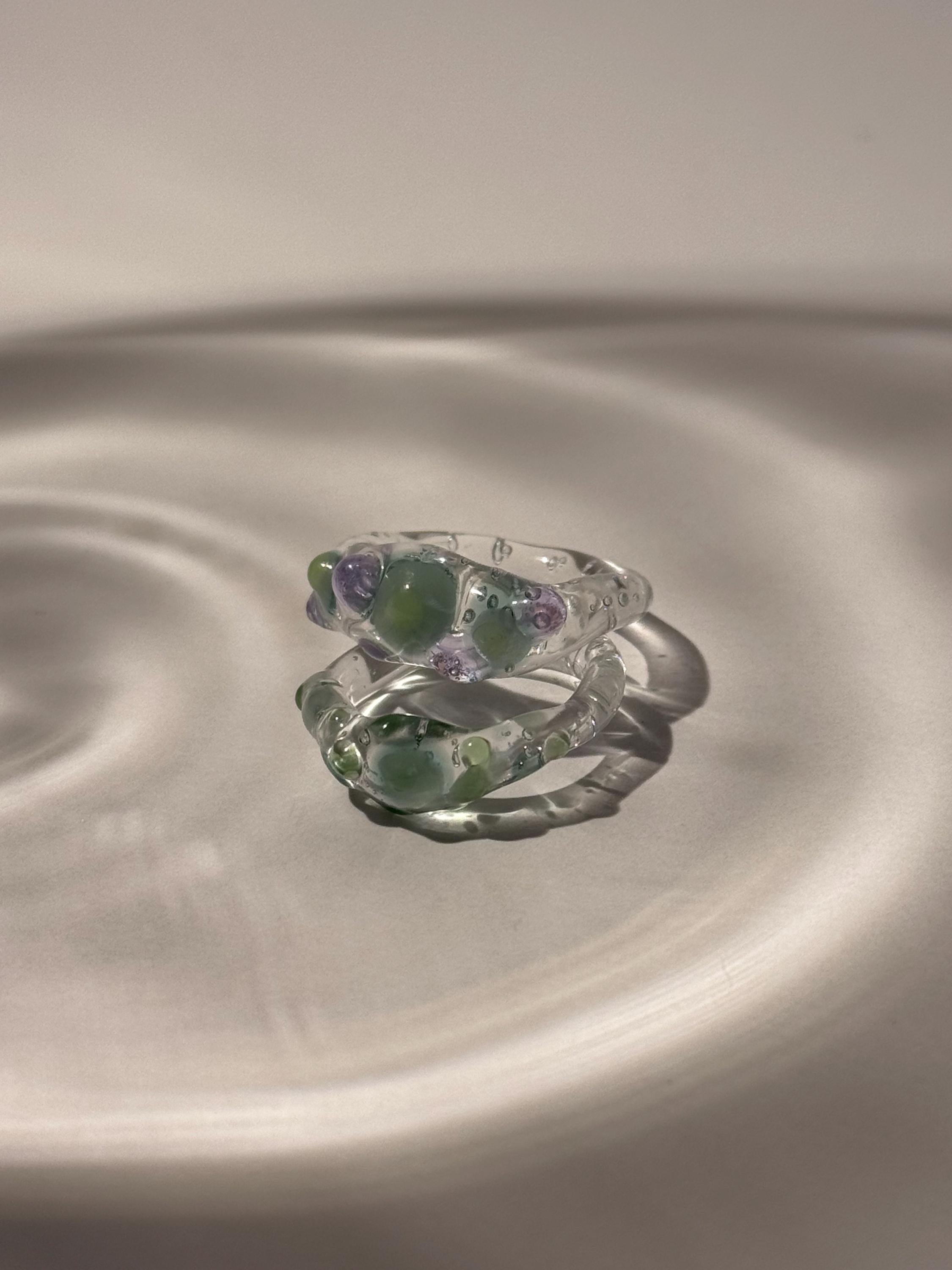 Green and Purple Glass Ring stack