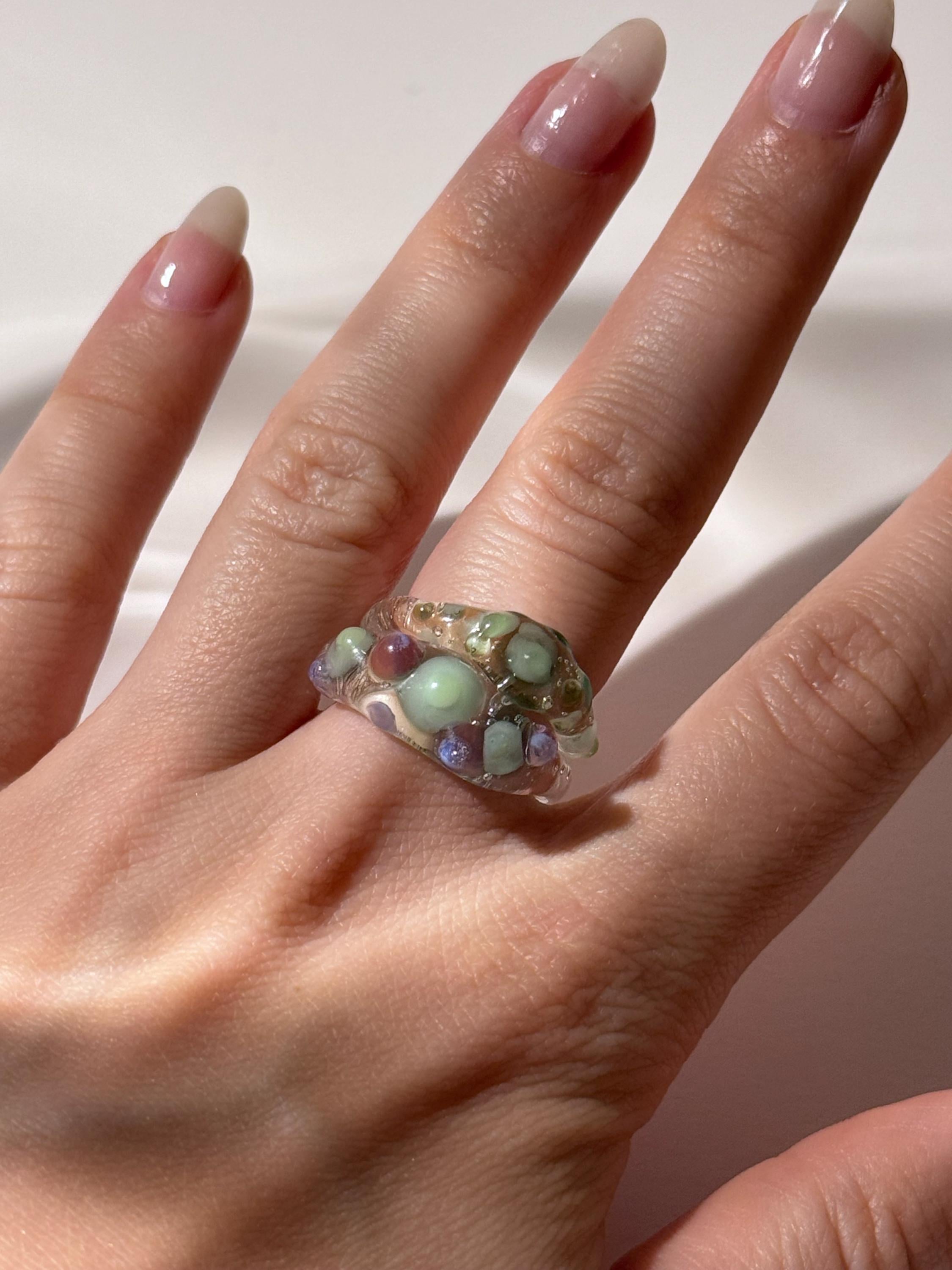 Green and Purple Glass Ring stack