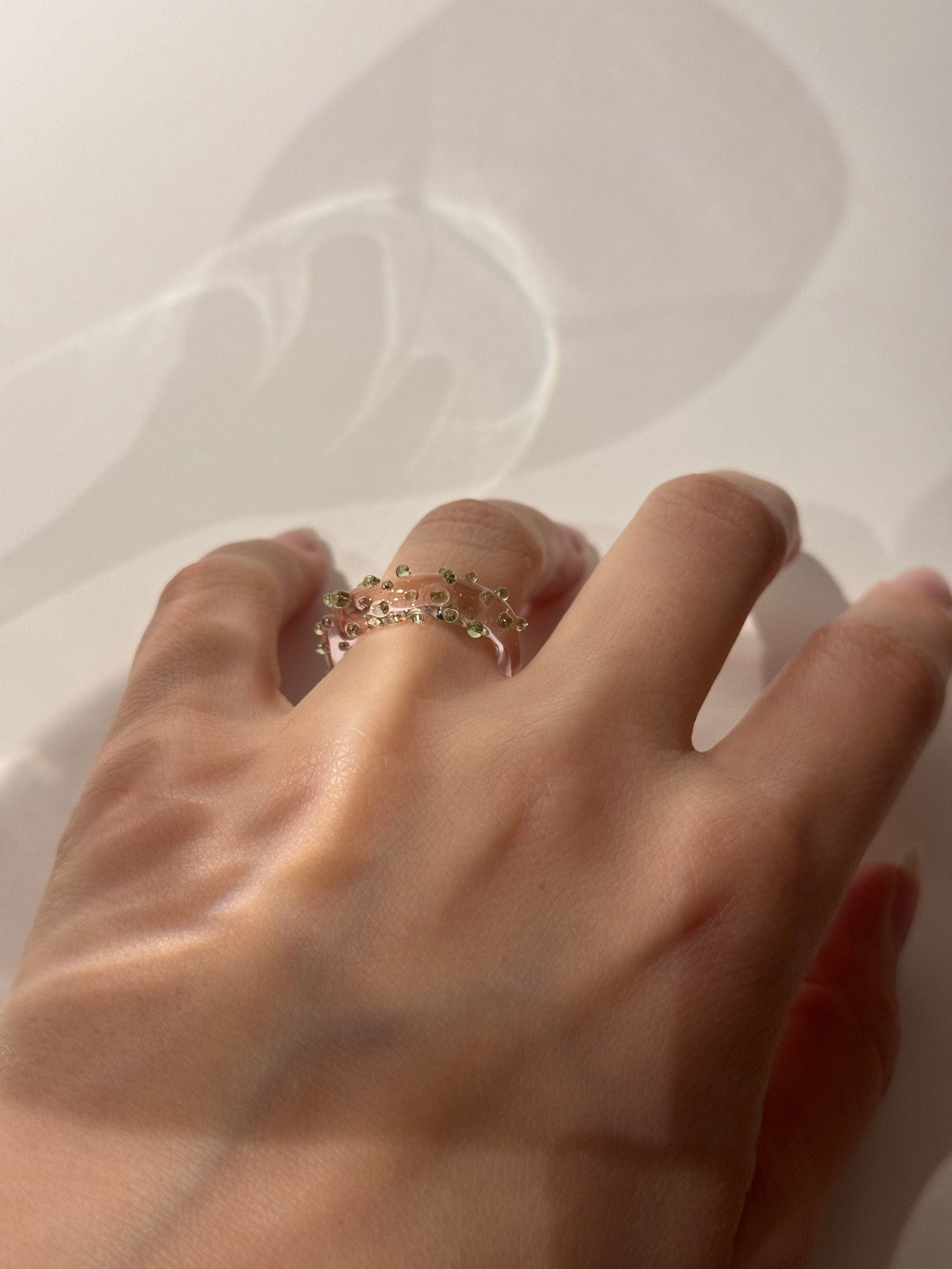 Rose and green Dotted Glass Ring