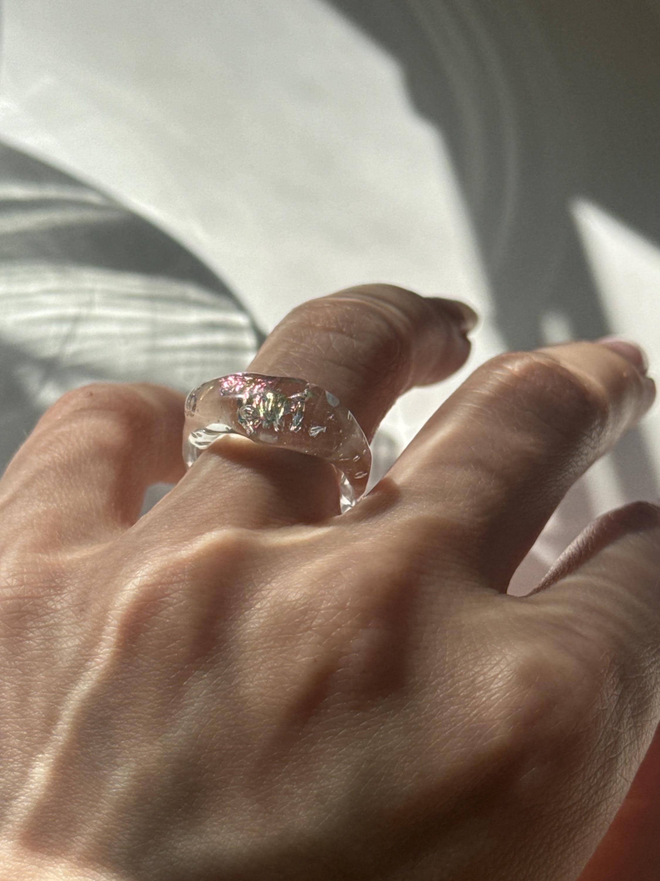 Opal flake Glass Ring