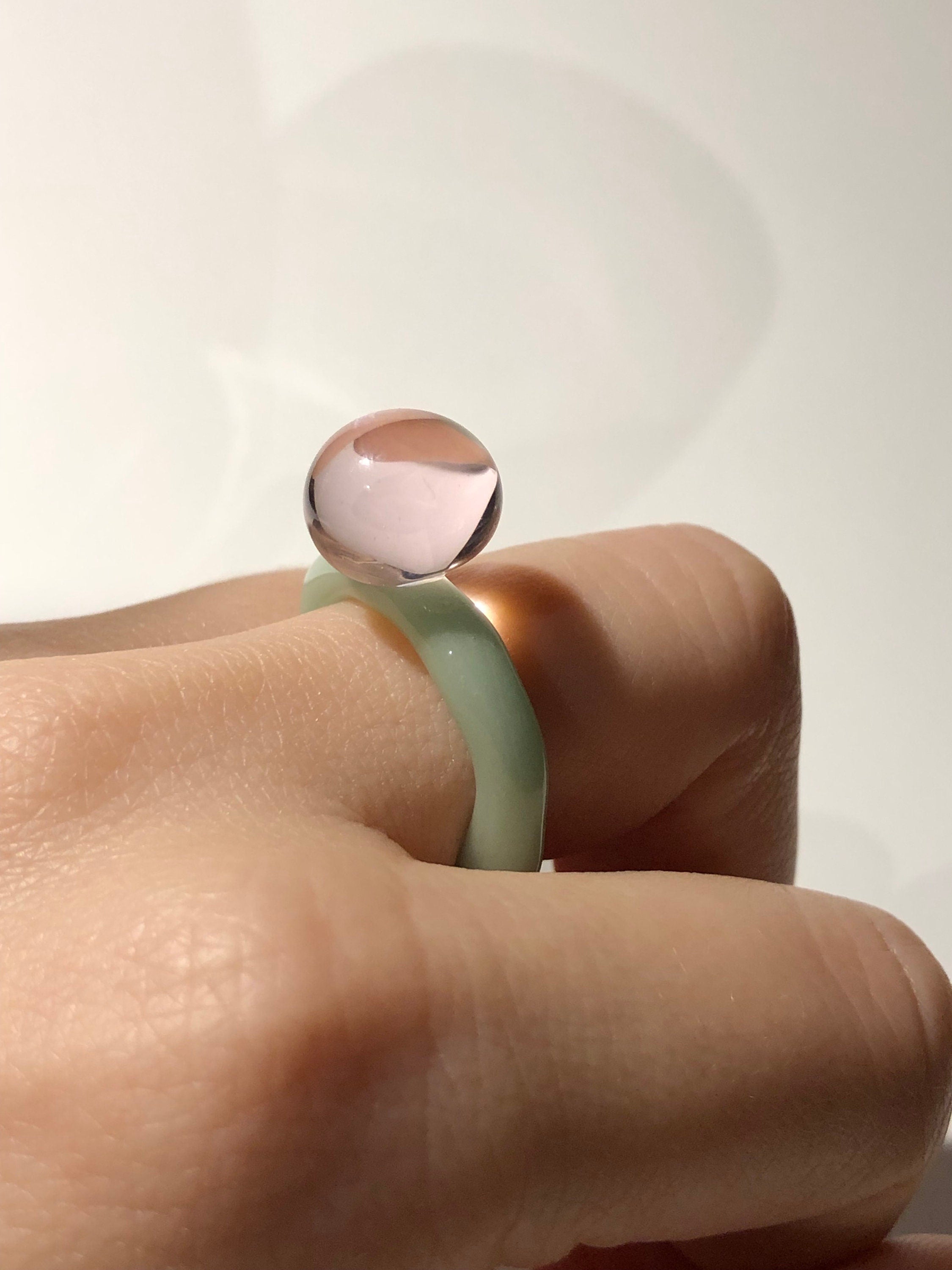 Bubbly mint and rose glass ring
