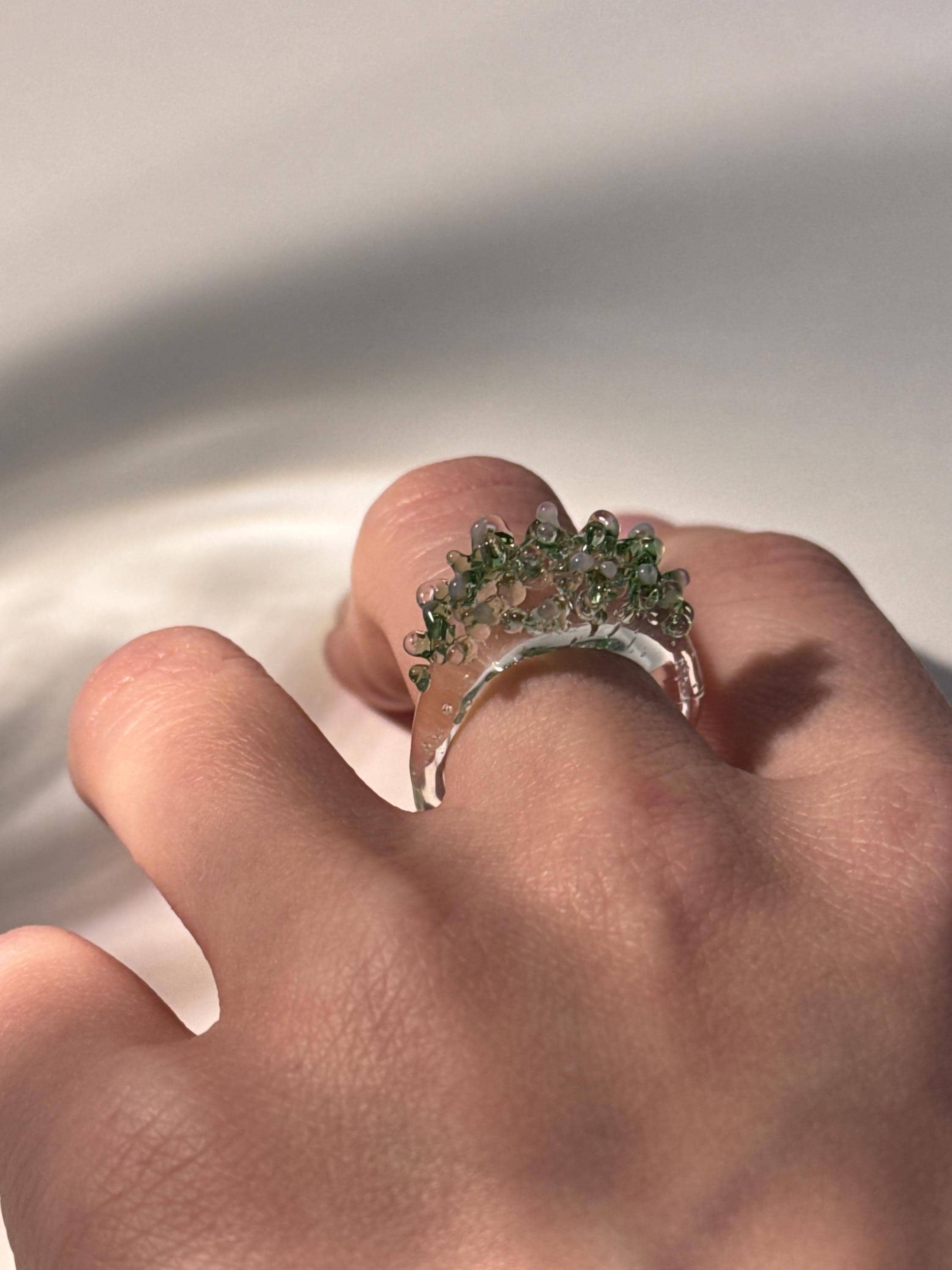 Green and rose sprinkled Glass Ring