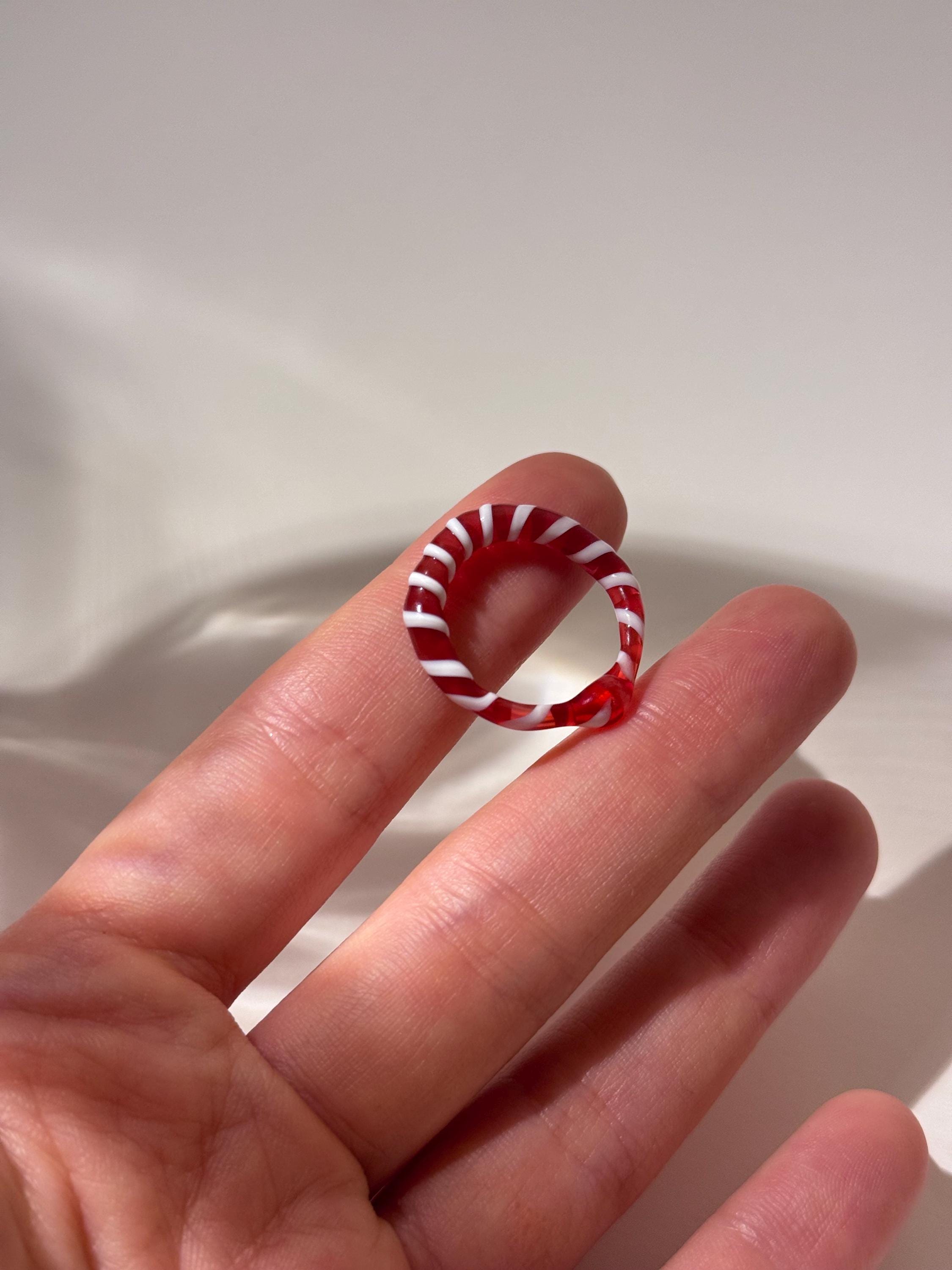 Candy Cane Red and White Glass Ring