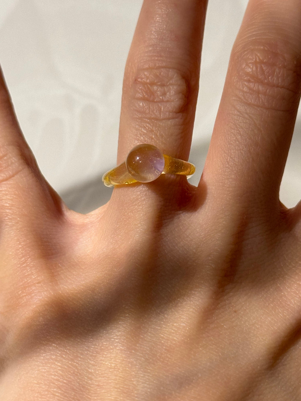 Yellow and Rose Bubble Glass Ring