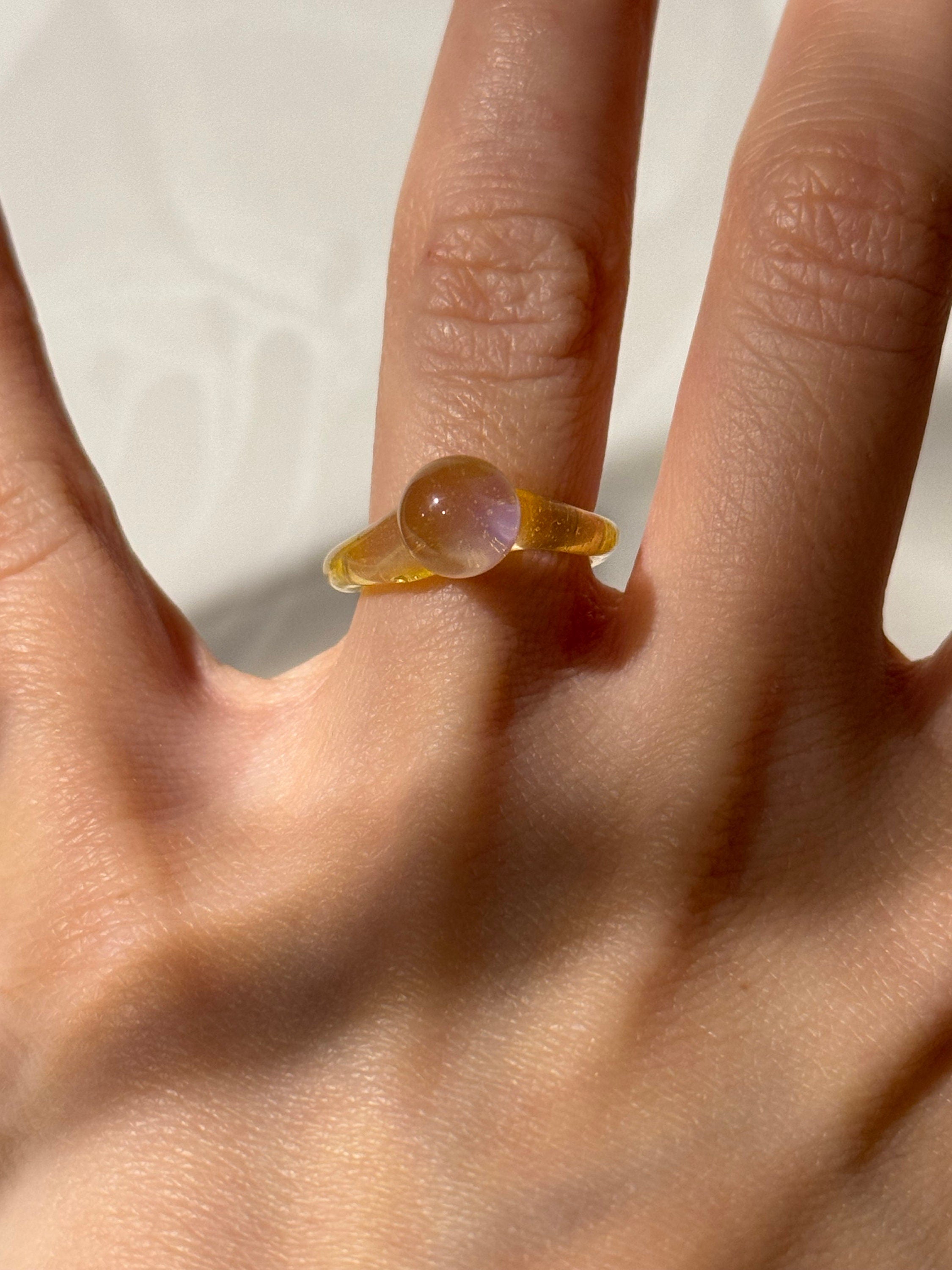 Yellow and Rose Bubble Glass Ring