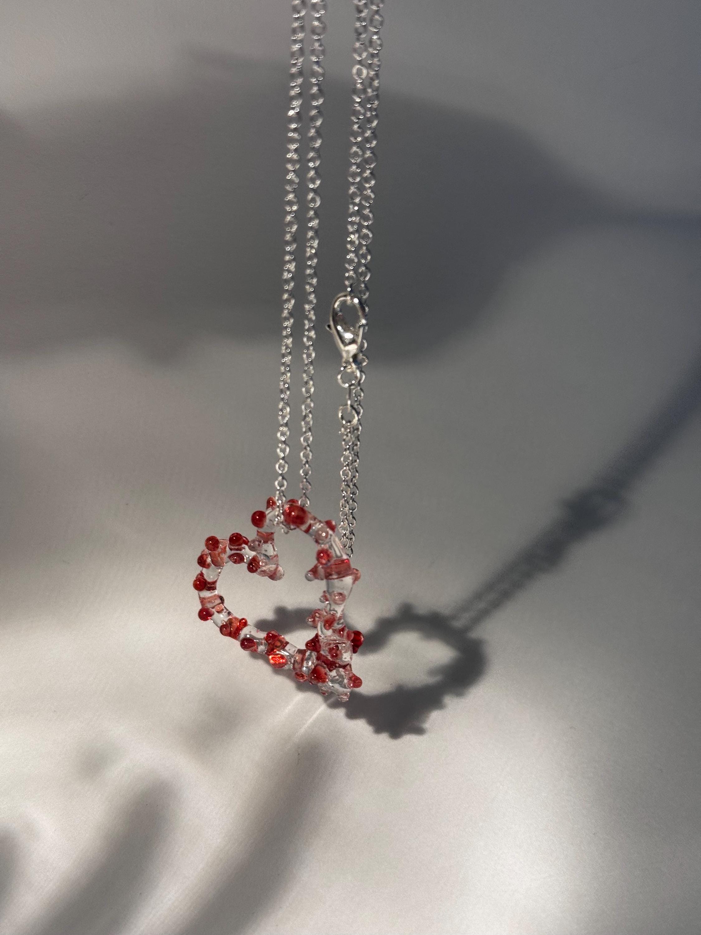 Prickly Red Glass Heart Necklace