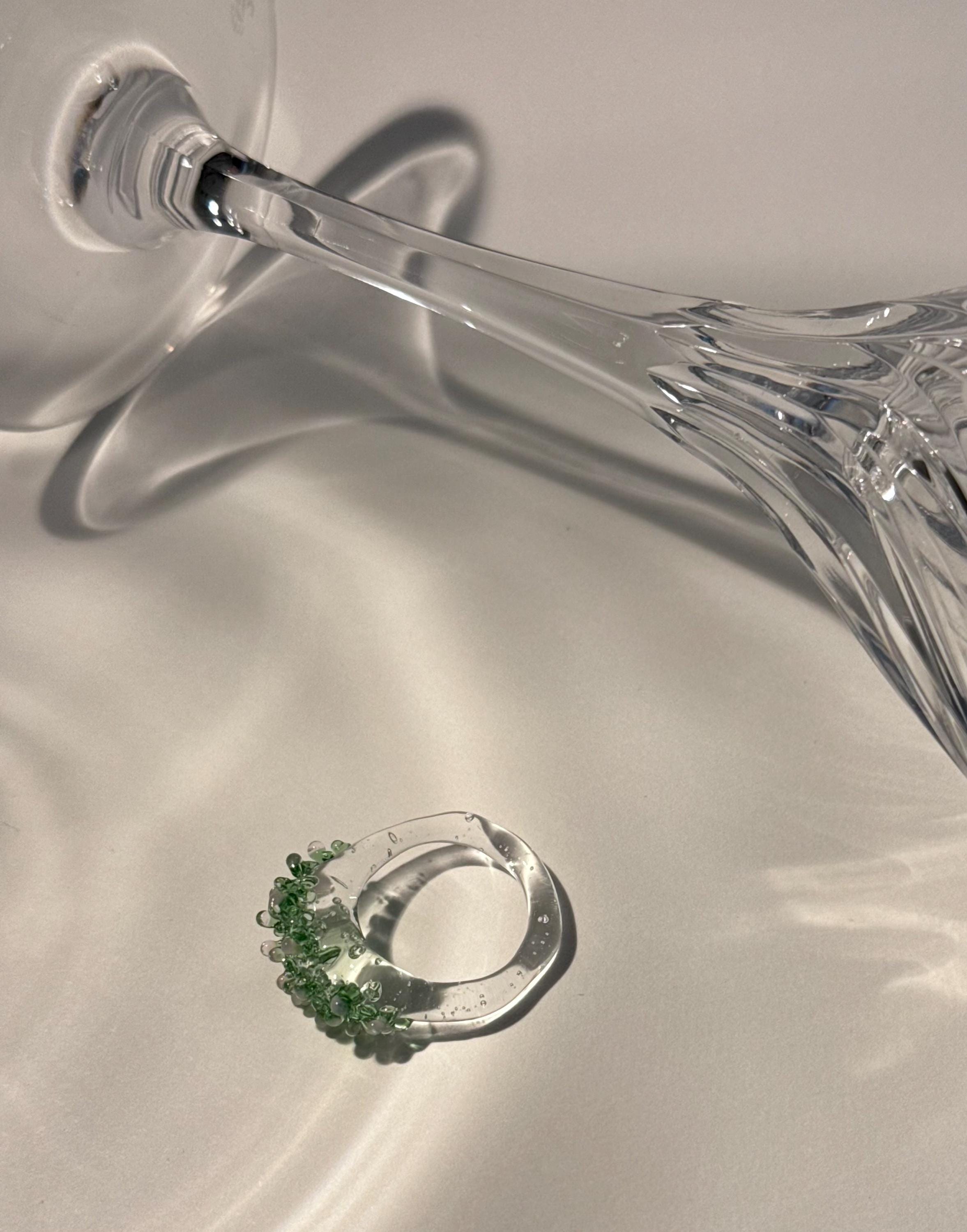 Green and rose sprinkled Glass Ring