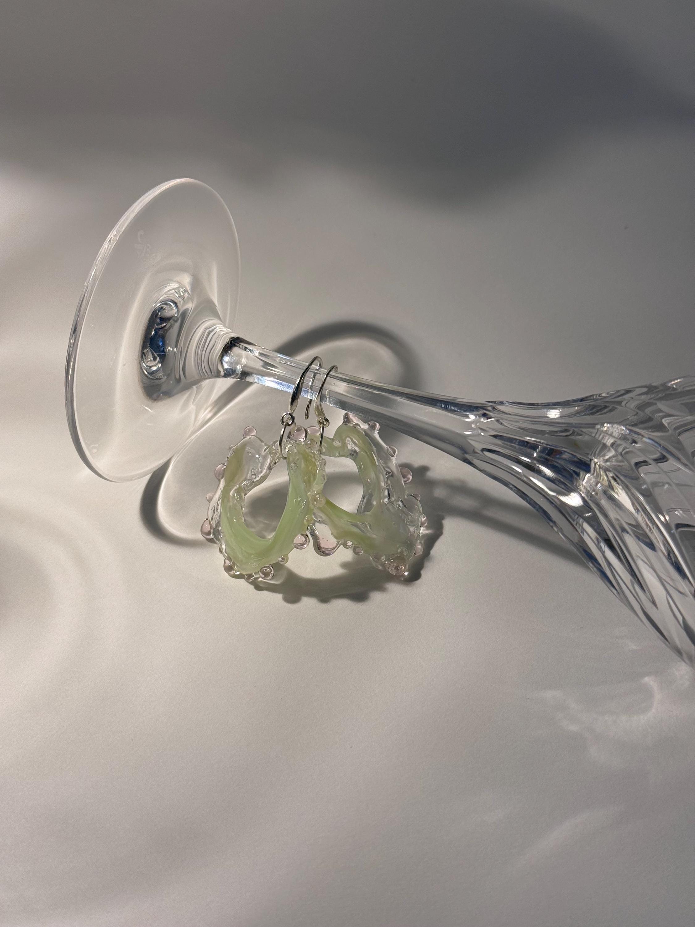 Organic Rose & Mint swirl Glass Earrings