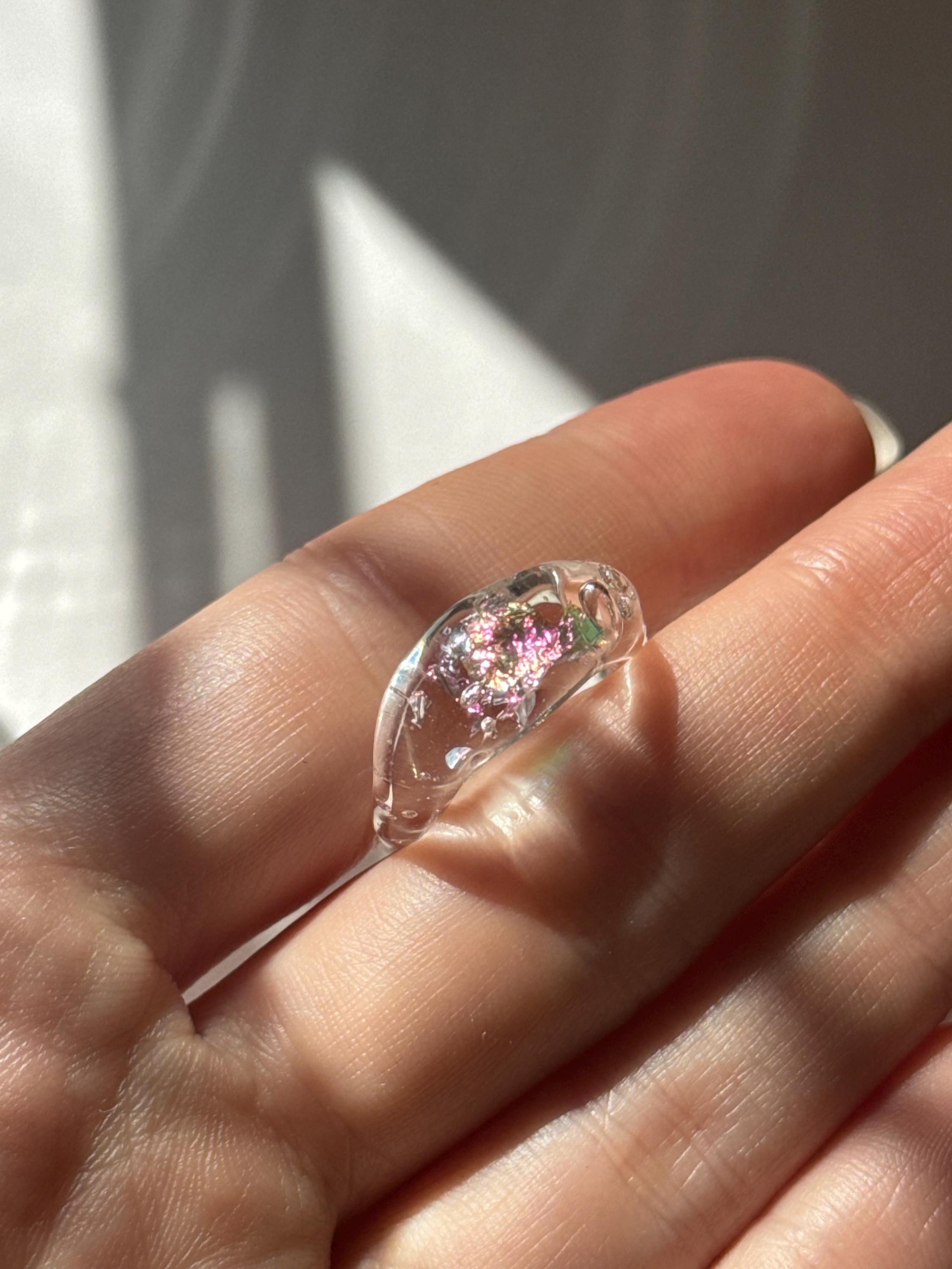 Opal flake Glass Ring
