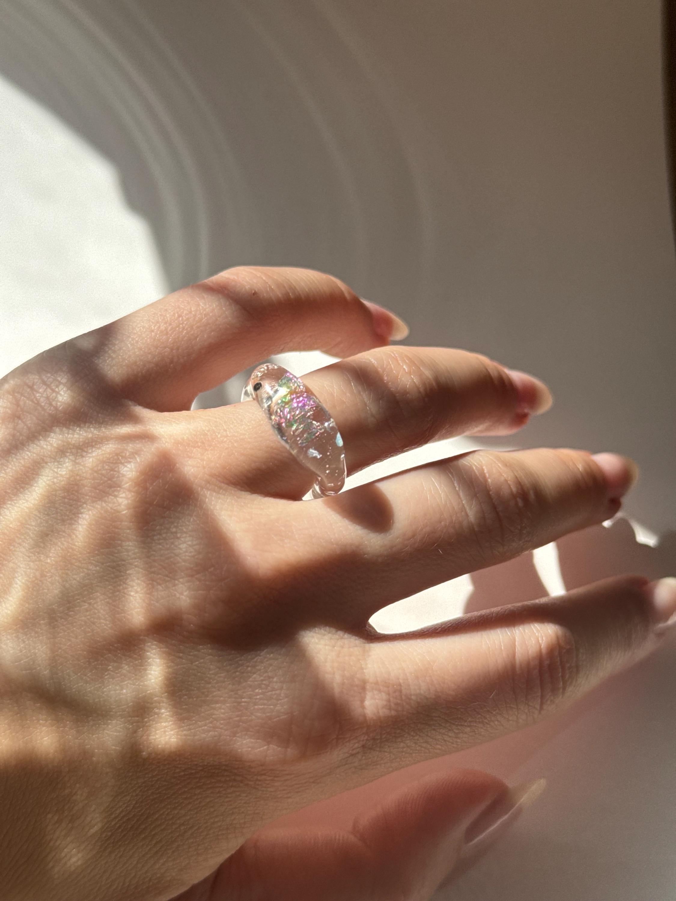 Opal flake Glass Ring