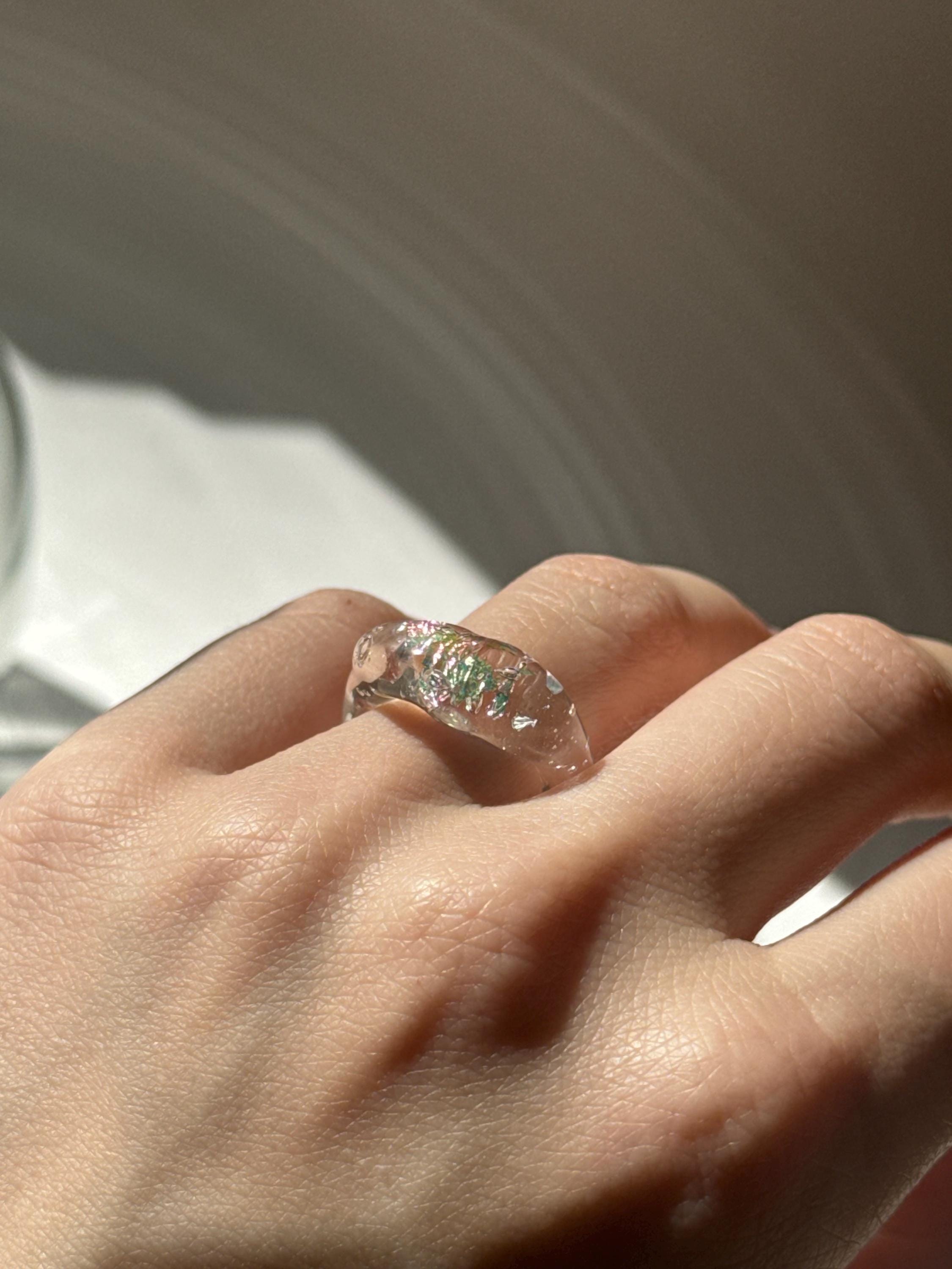 Opal flake Glass Ring