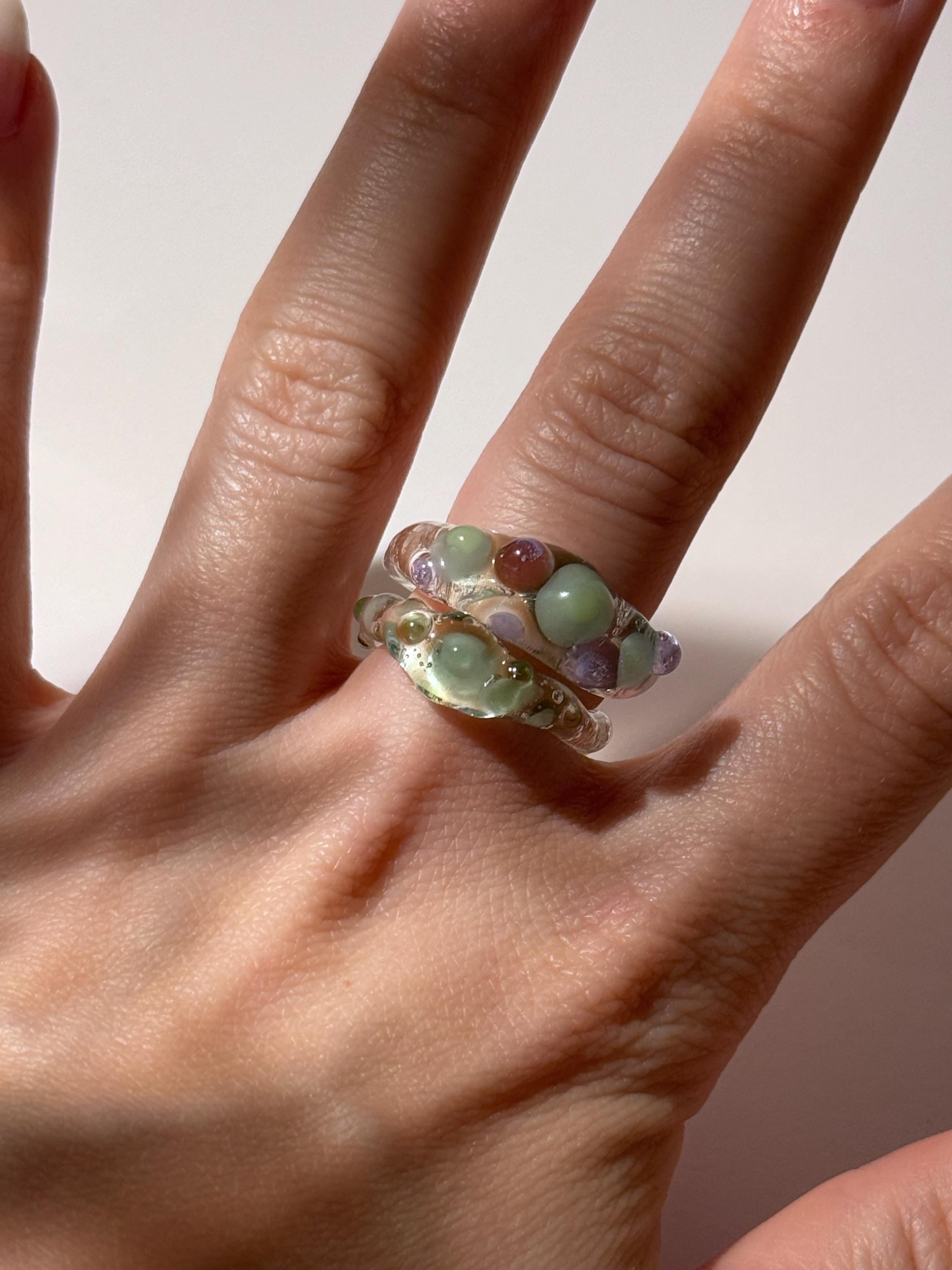 Green and Purple Glass Ring stack