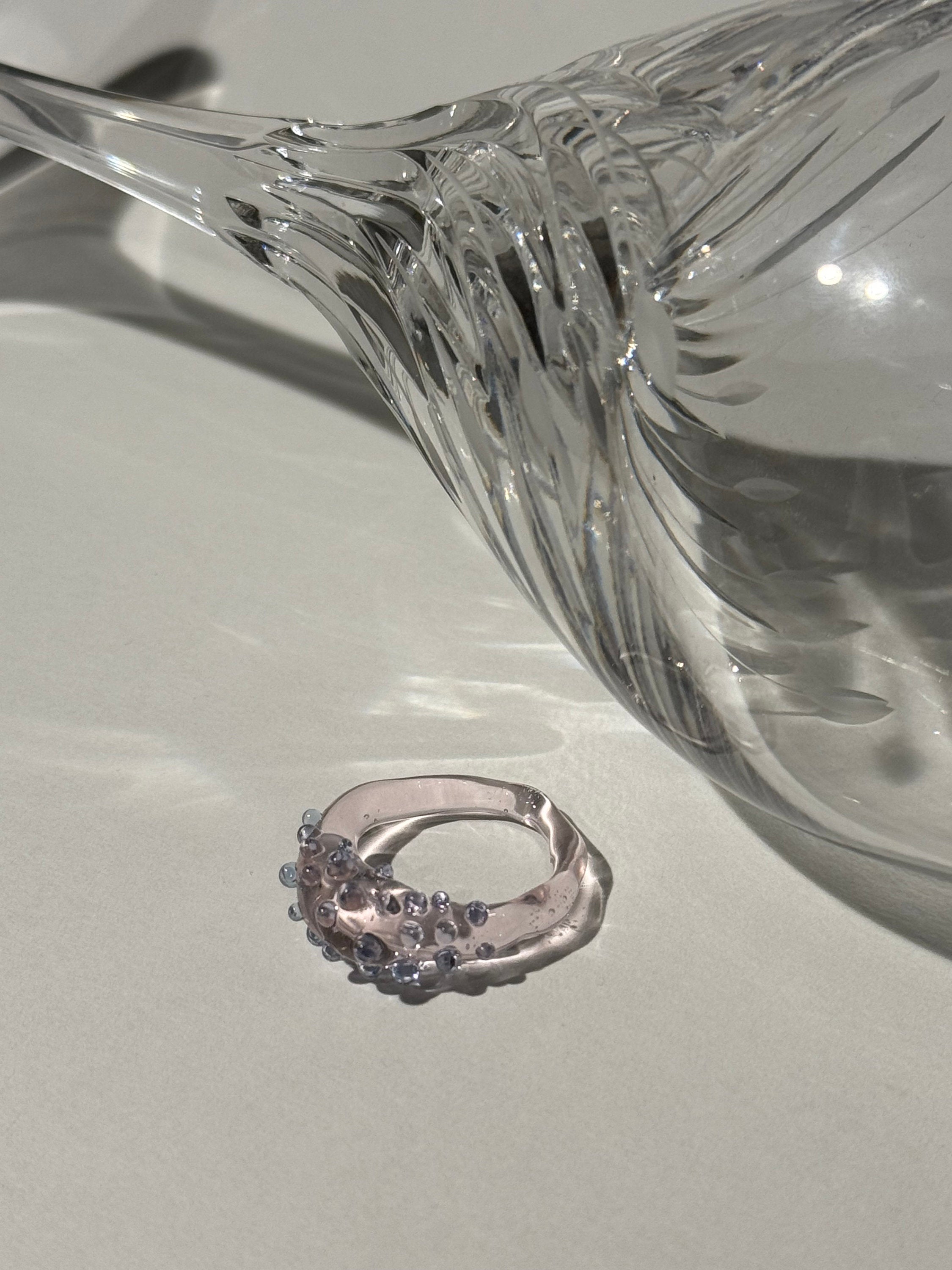 Rose and Purple Dotted Glass Ring