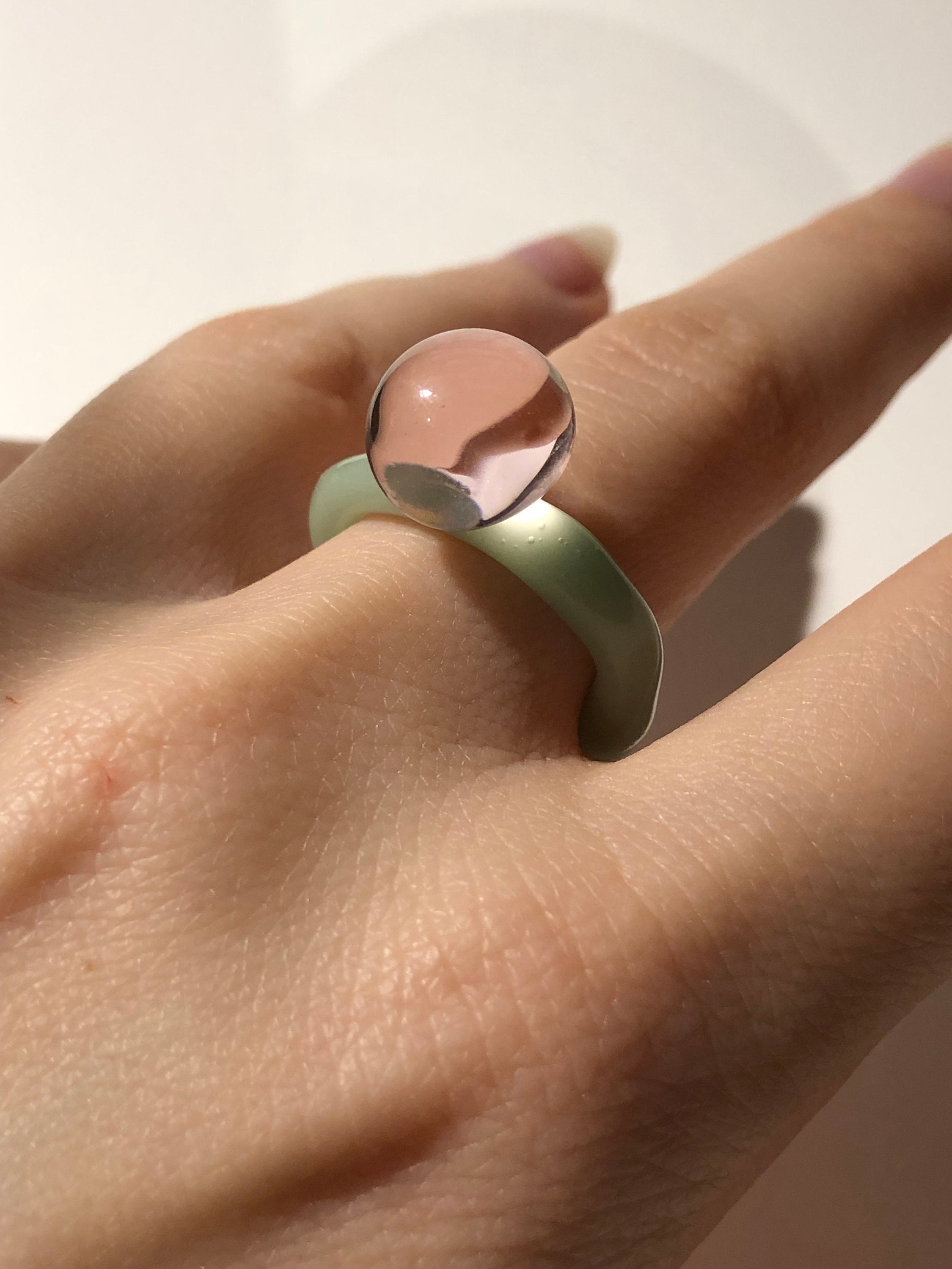 Bubbly mint and rose glass ring