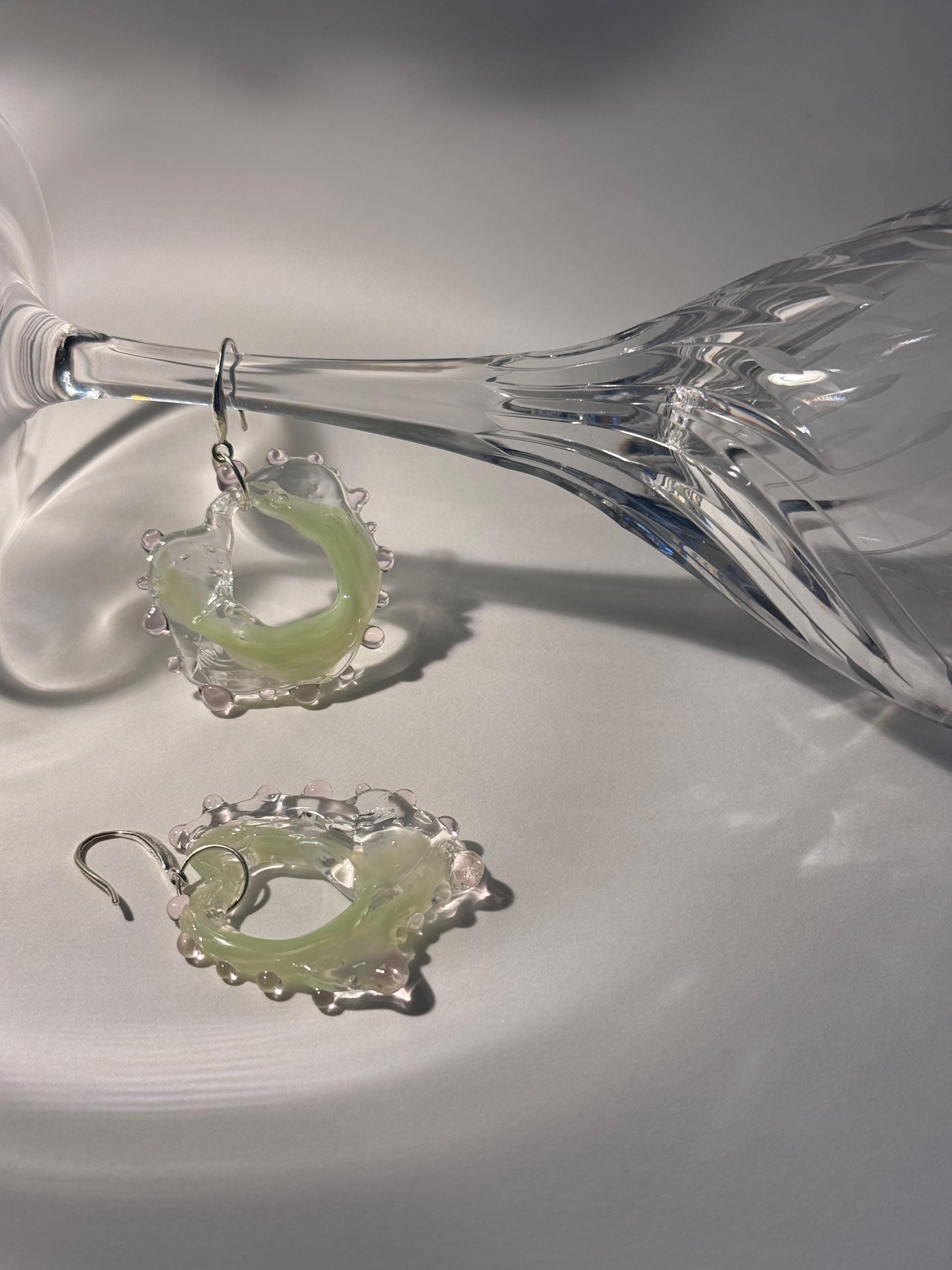 Organic Rose & Mint swirl Glass Earrings